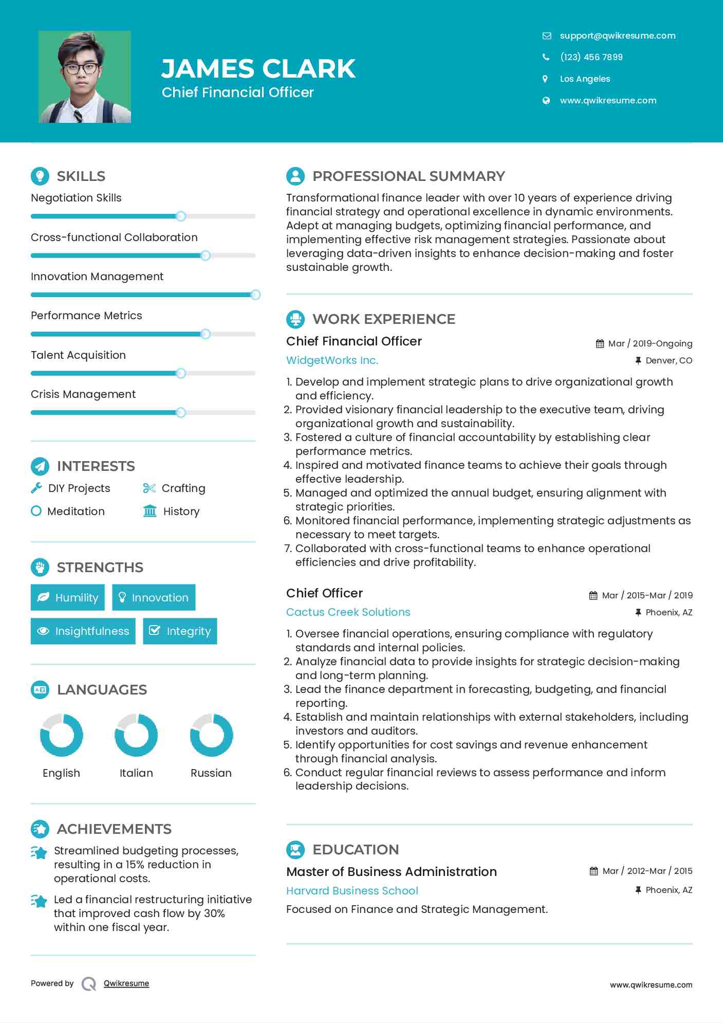 Chief Financial Officer Resume Template