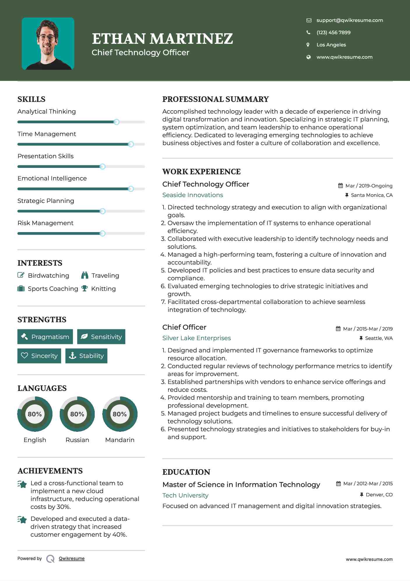 Chief Technology Officer Resume Format