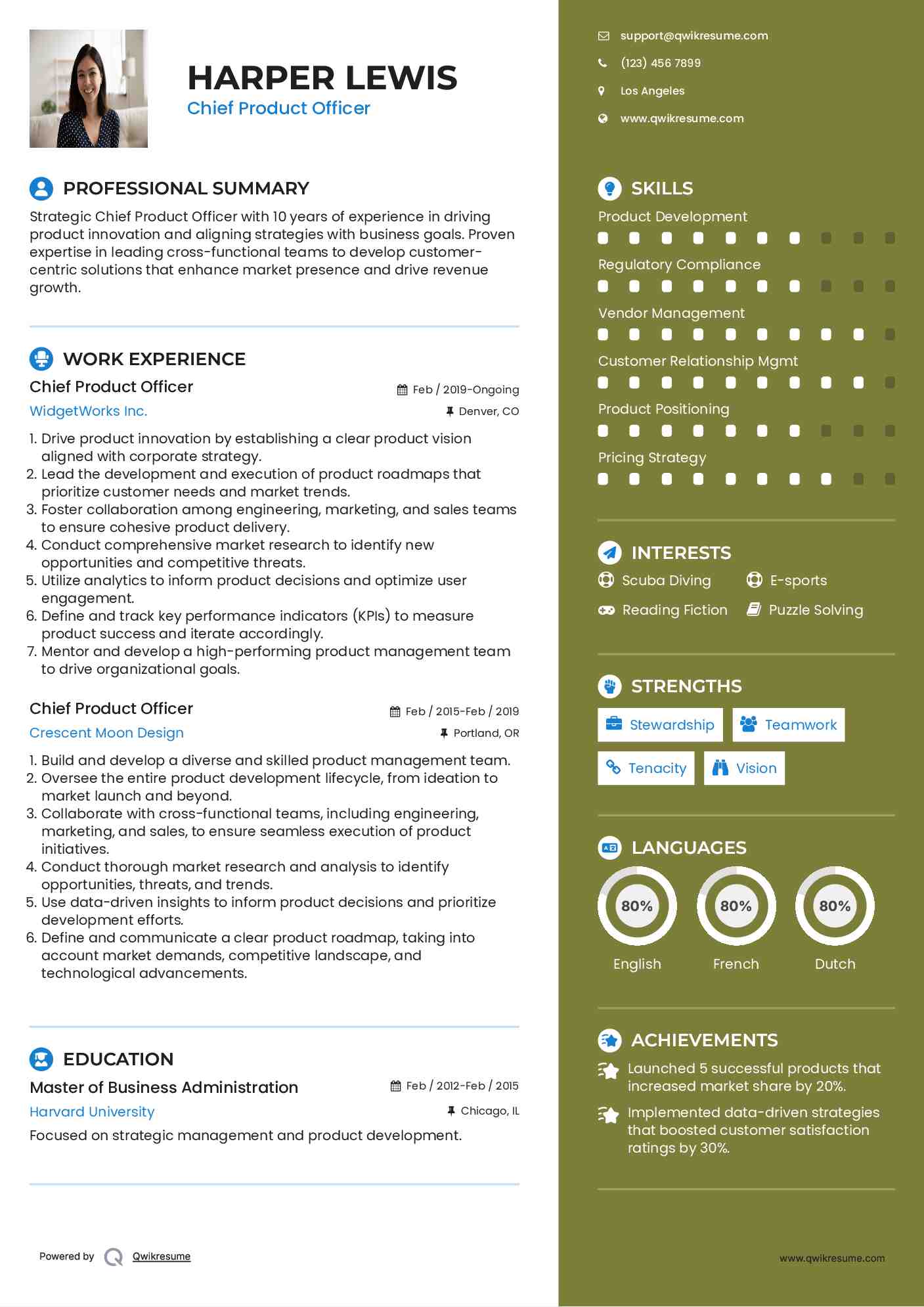 Chief Product Officer Resume Template