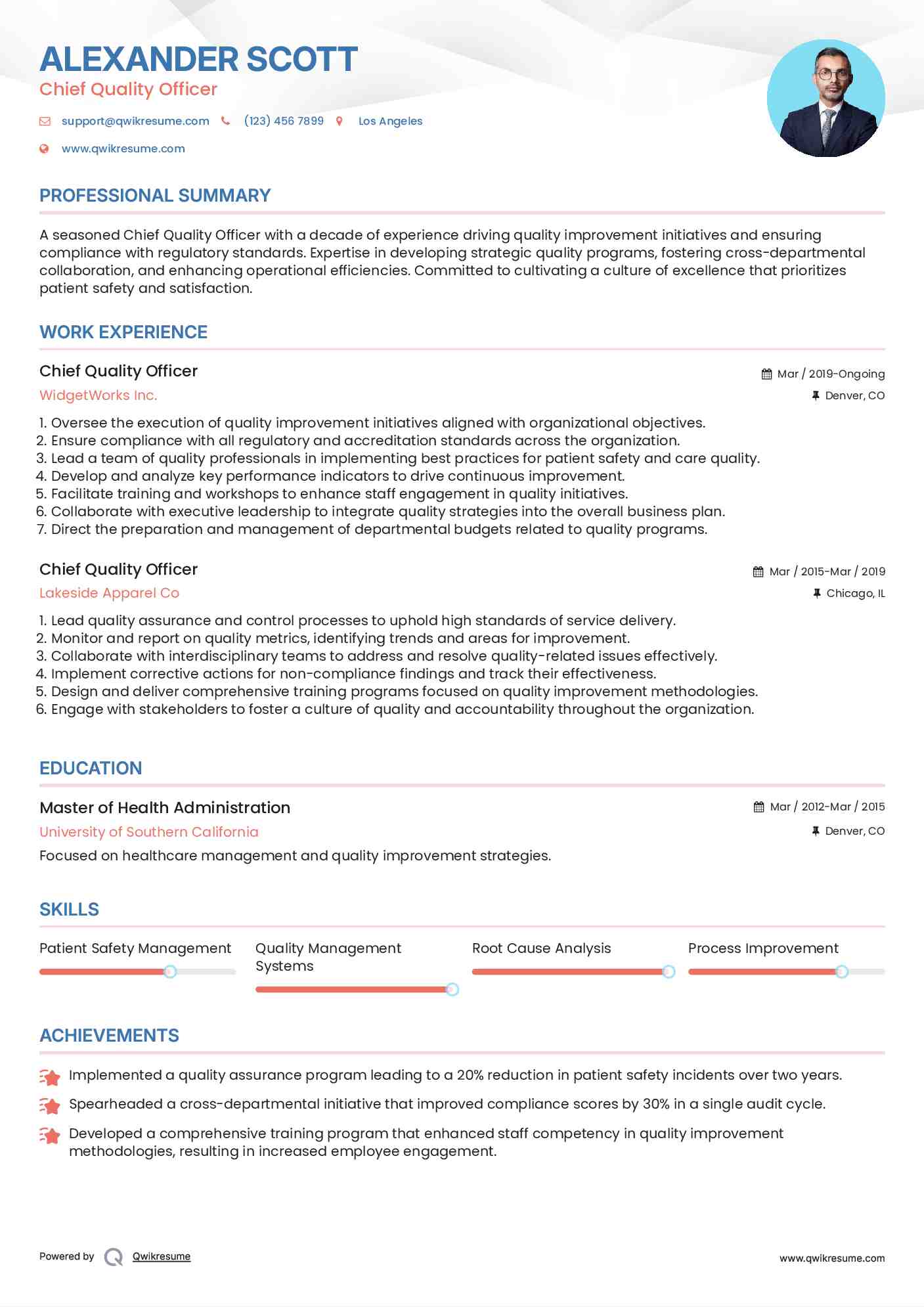 Chief Quality Officer Resume Format
