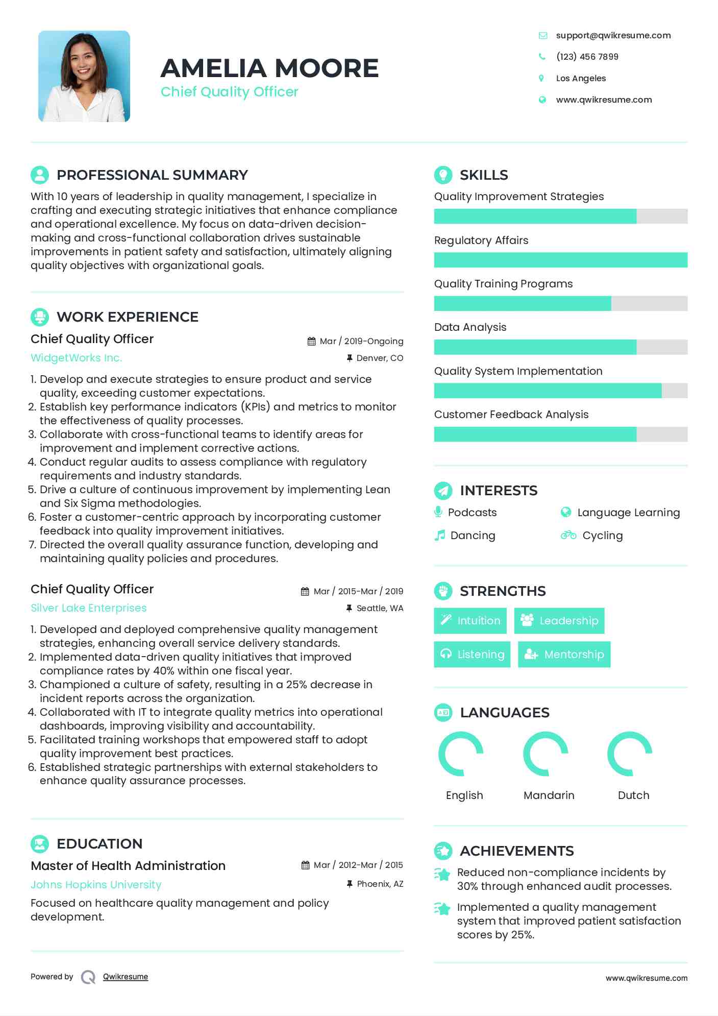 Chief Quality Officer Resume Format