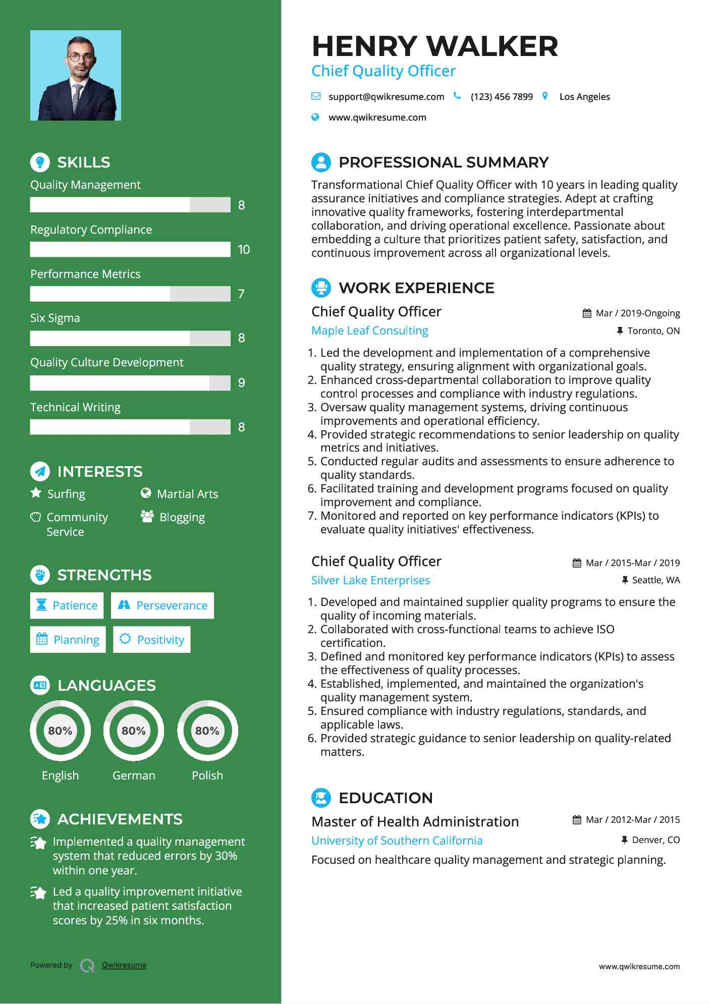 Chief Quality Officer Resume Format
