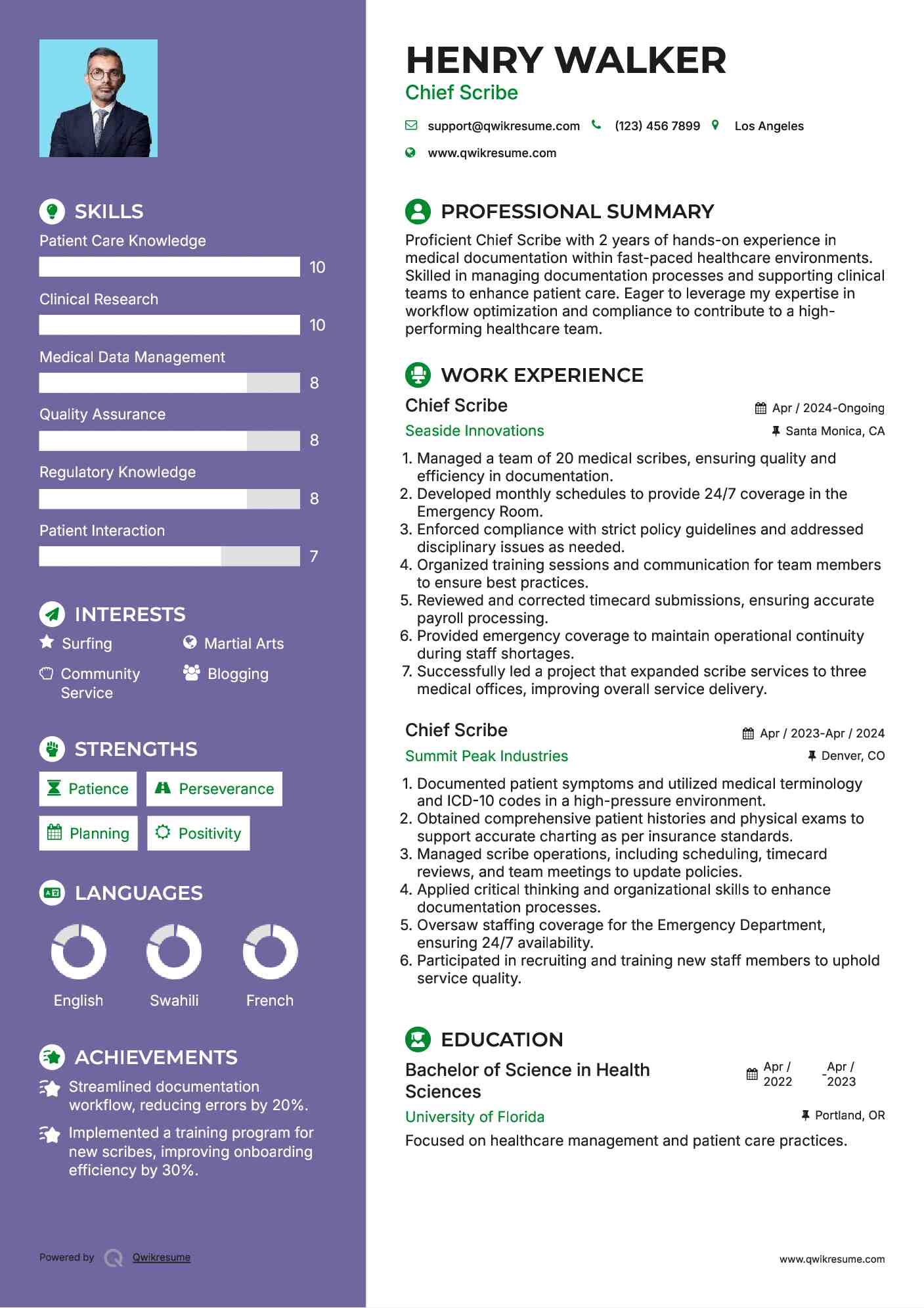 Chief Scribe Resume Format