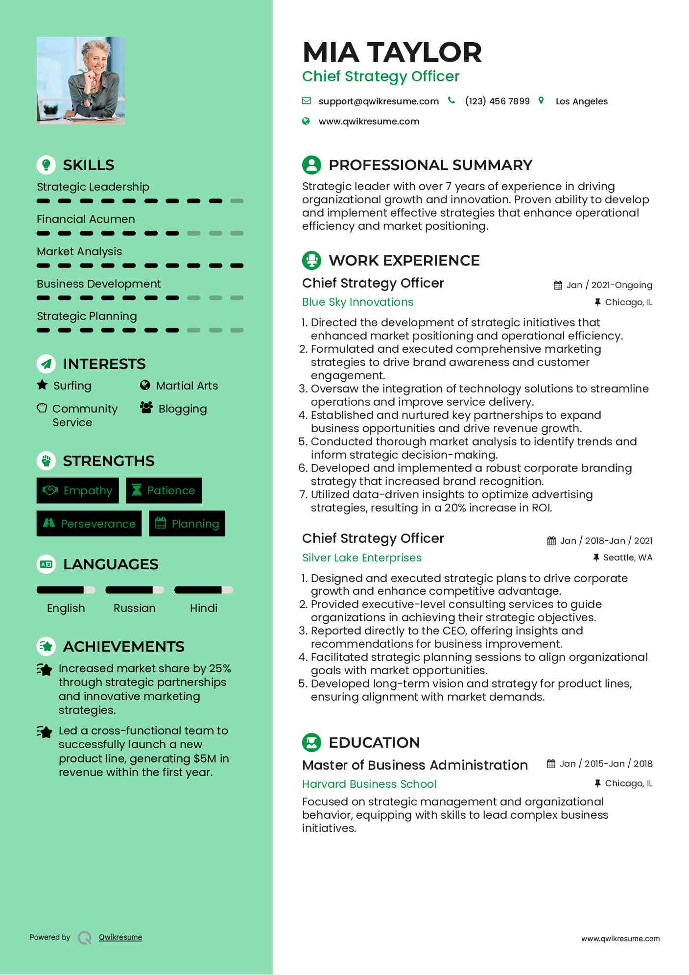 Chief Strategy Officer Resume Model