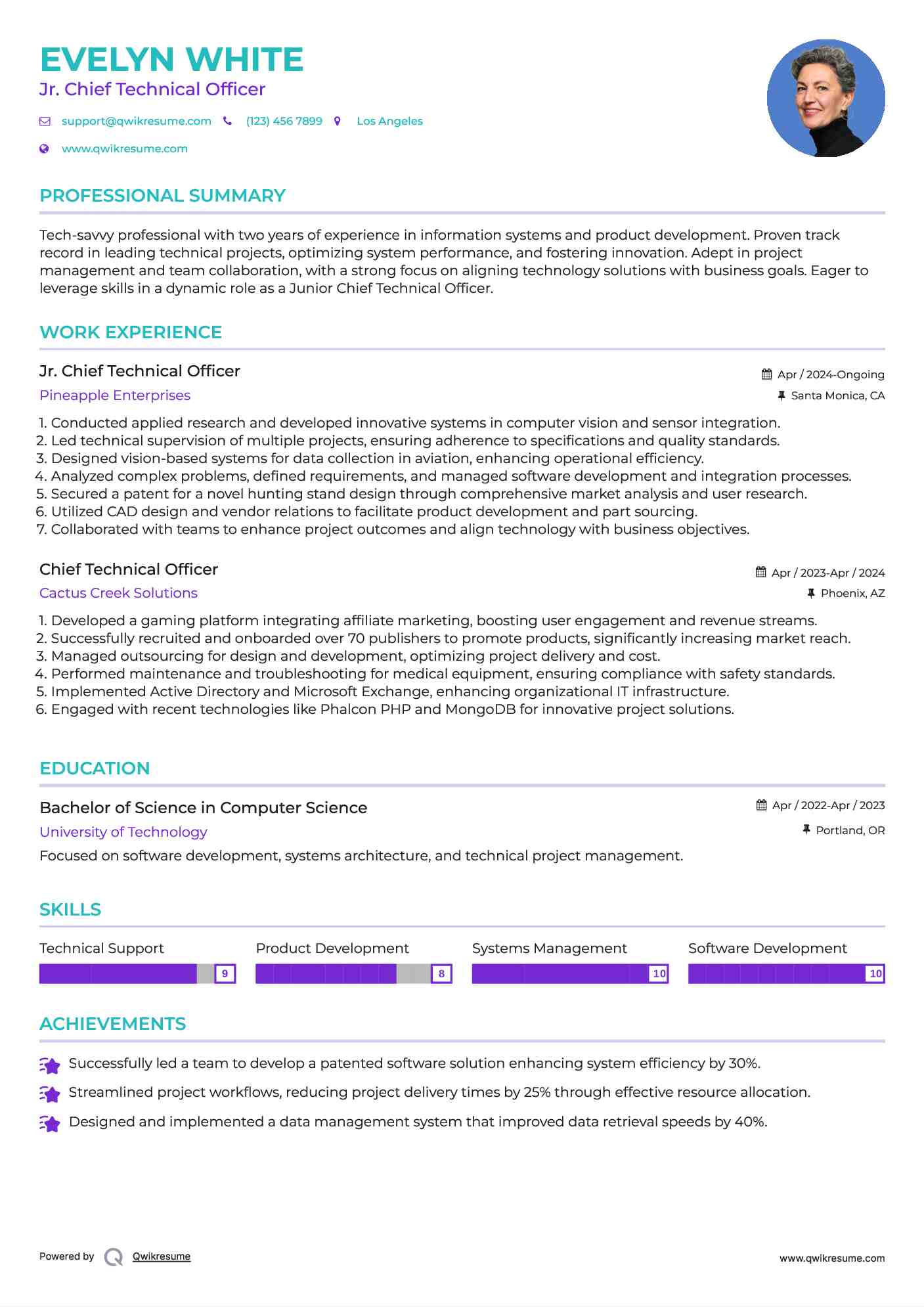 Jr. Chief Technical Officer Resume Sample