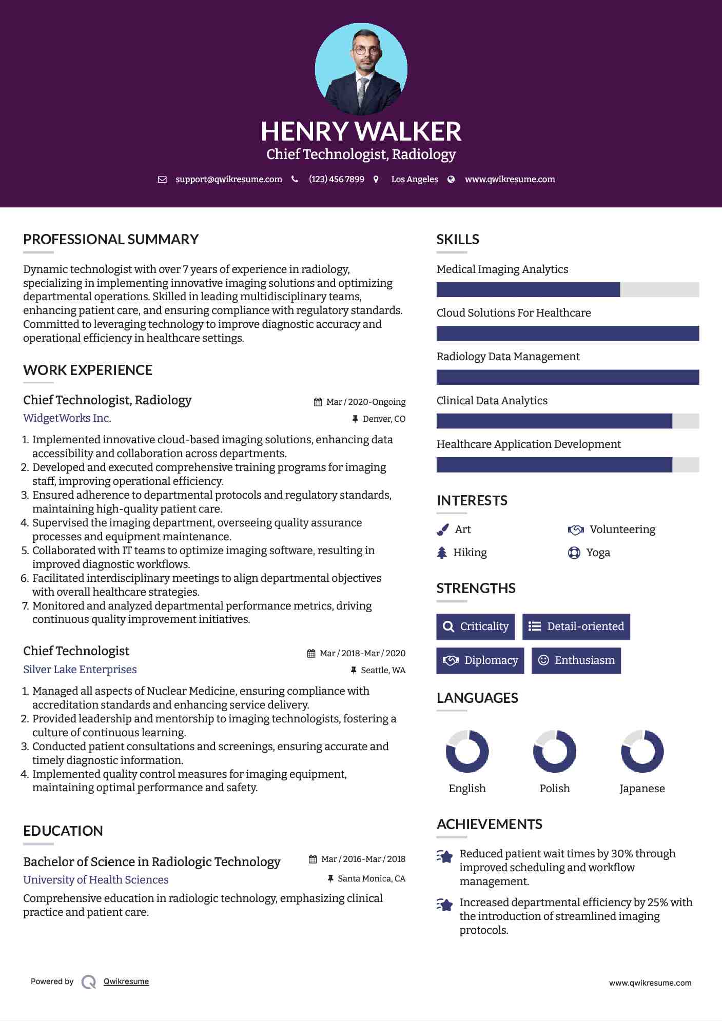 Chief Technologist, Radiology
 Resume Template