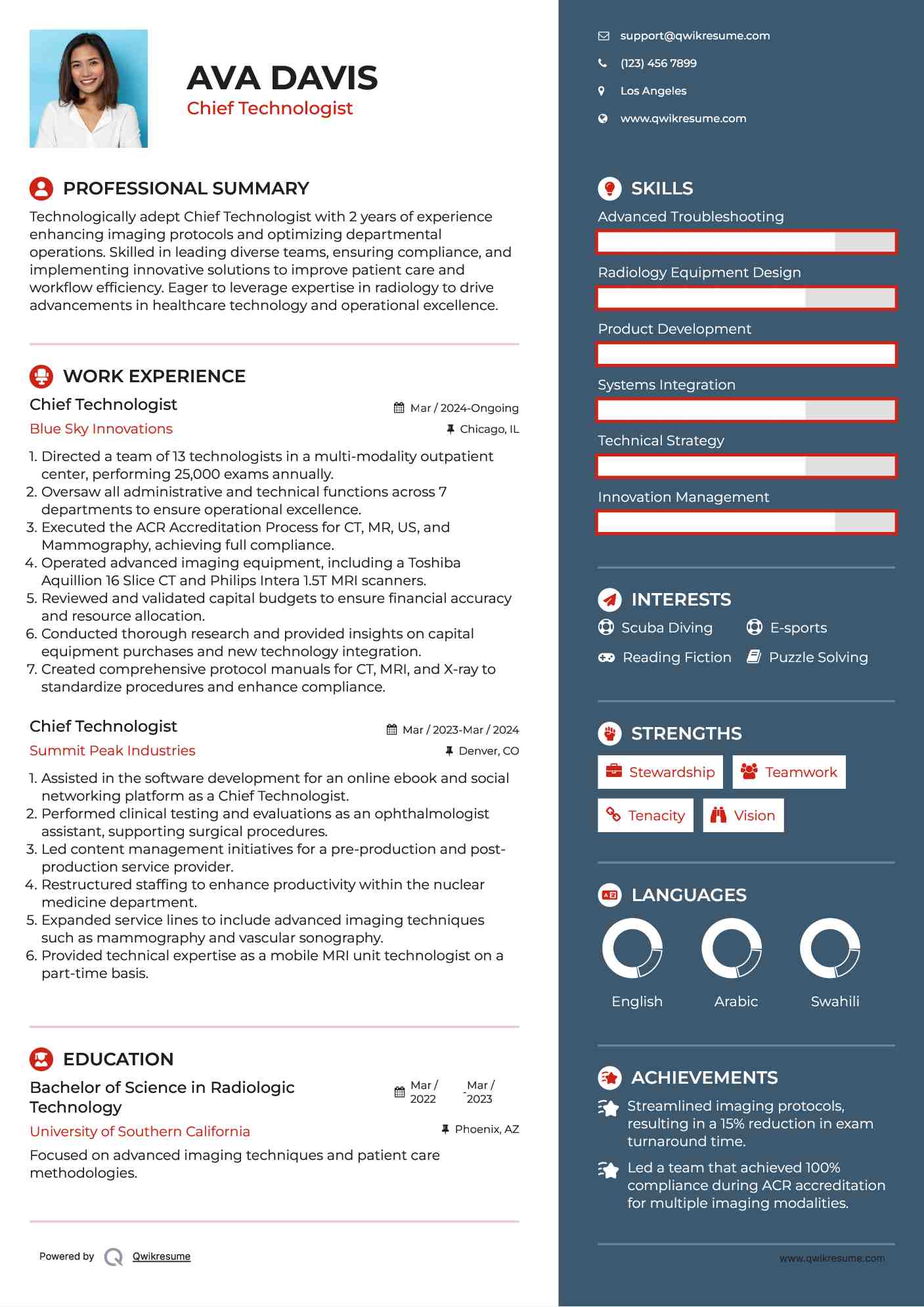 Chief Technologist Resume Model