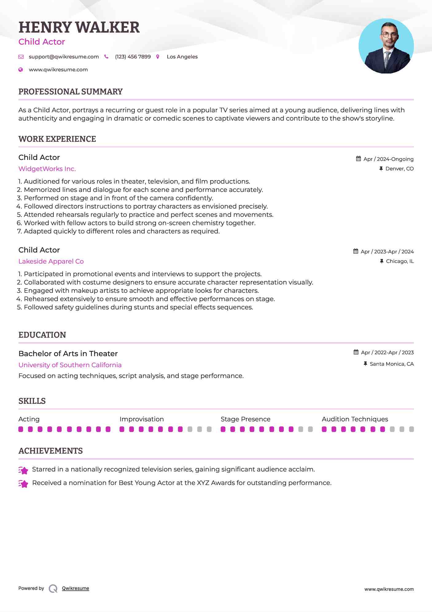 Child Actor Resume Format