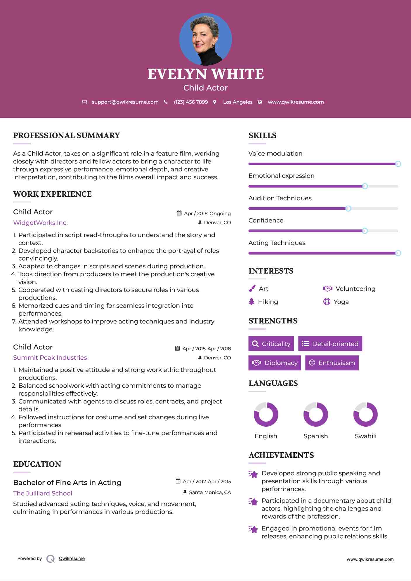 Child Actor Resume Template