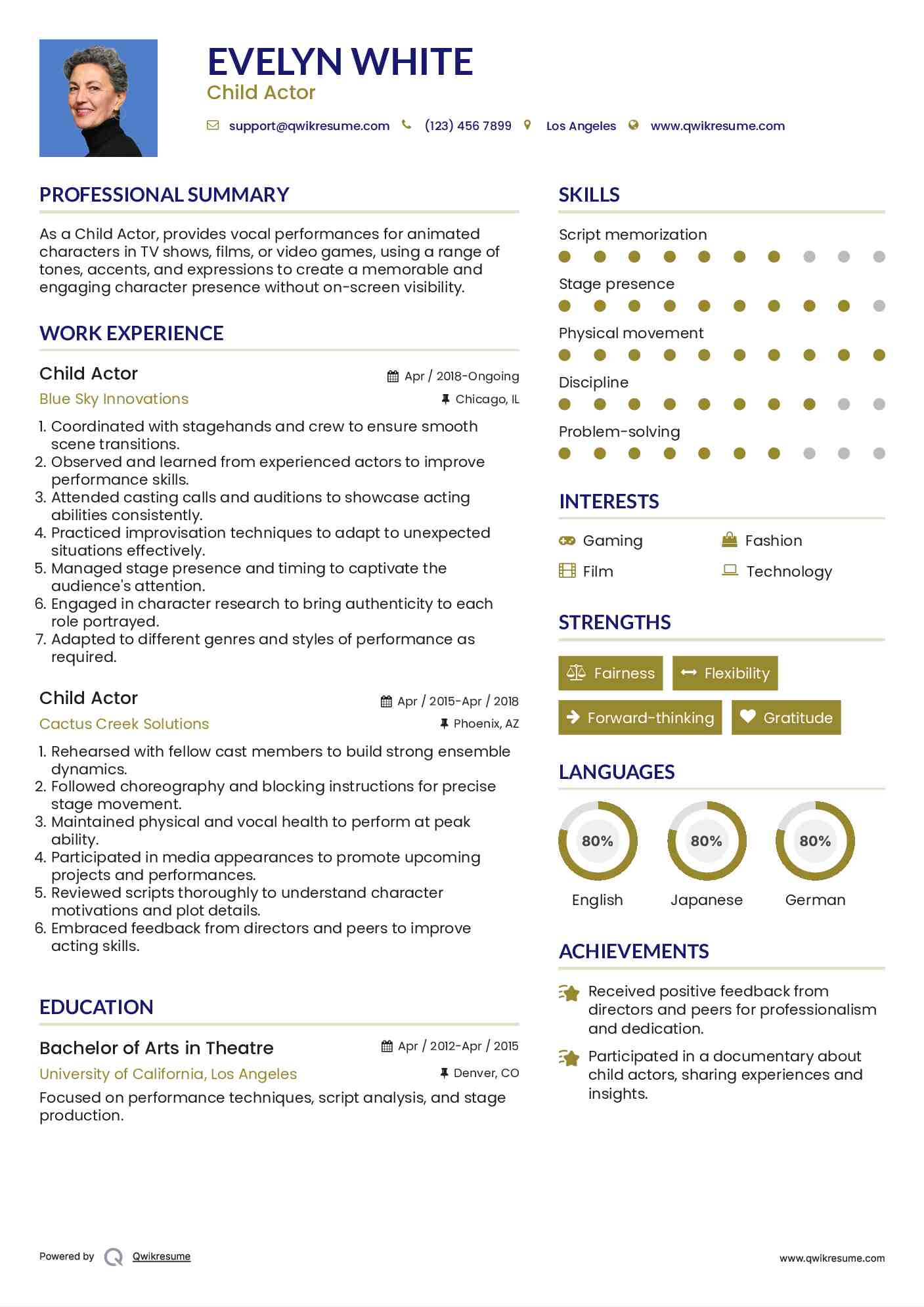 Child Actor Resume Format