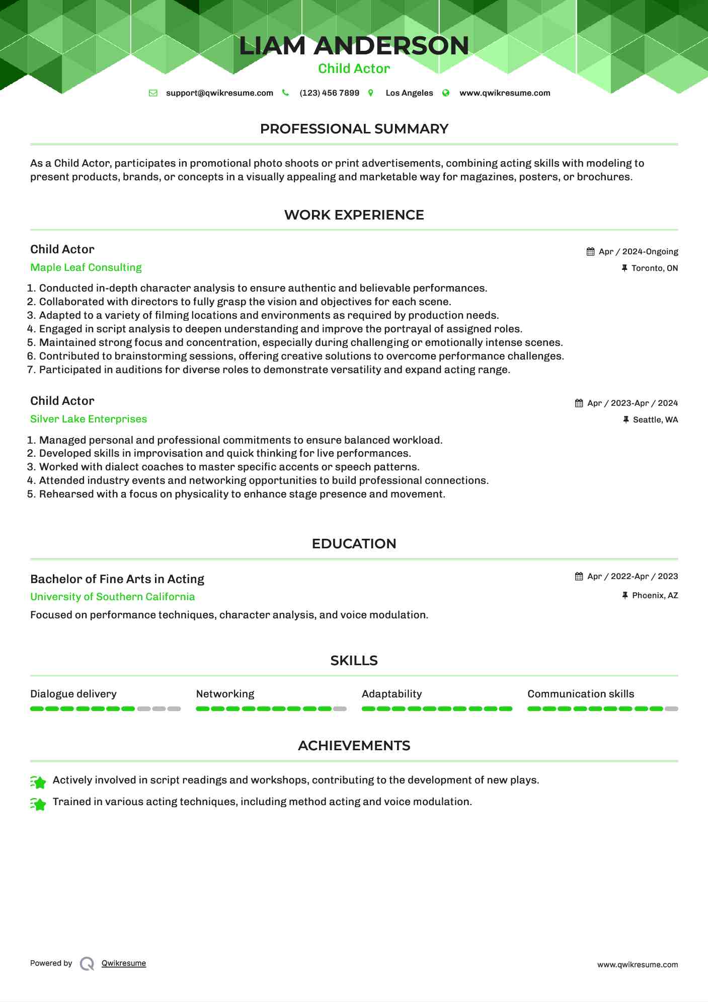 Child Actor Resume Format