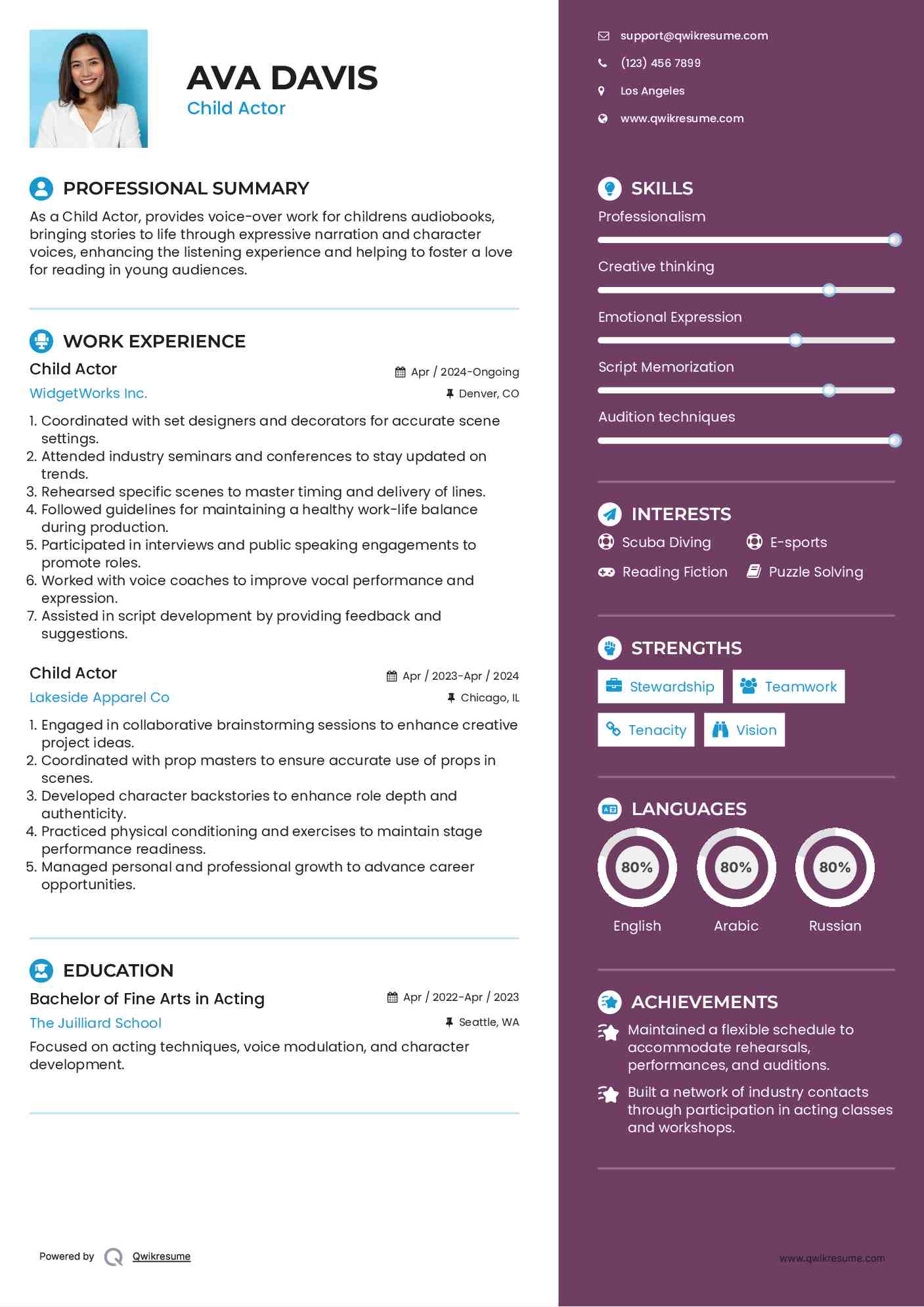 Child Actor Resume Sample