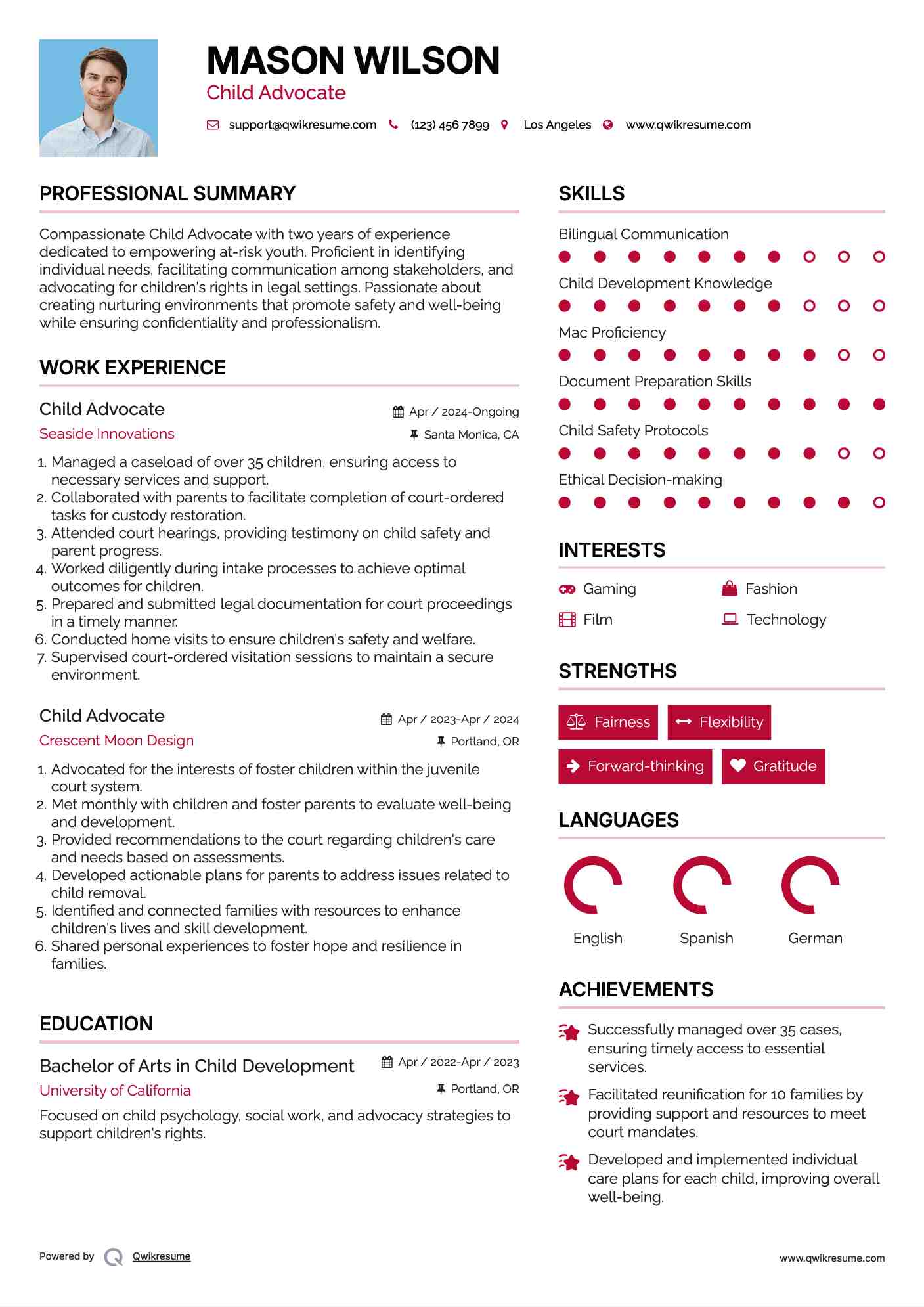 Child Advocate Resume Sample