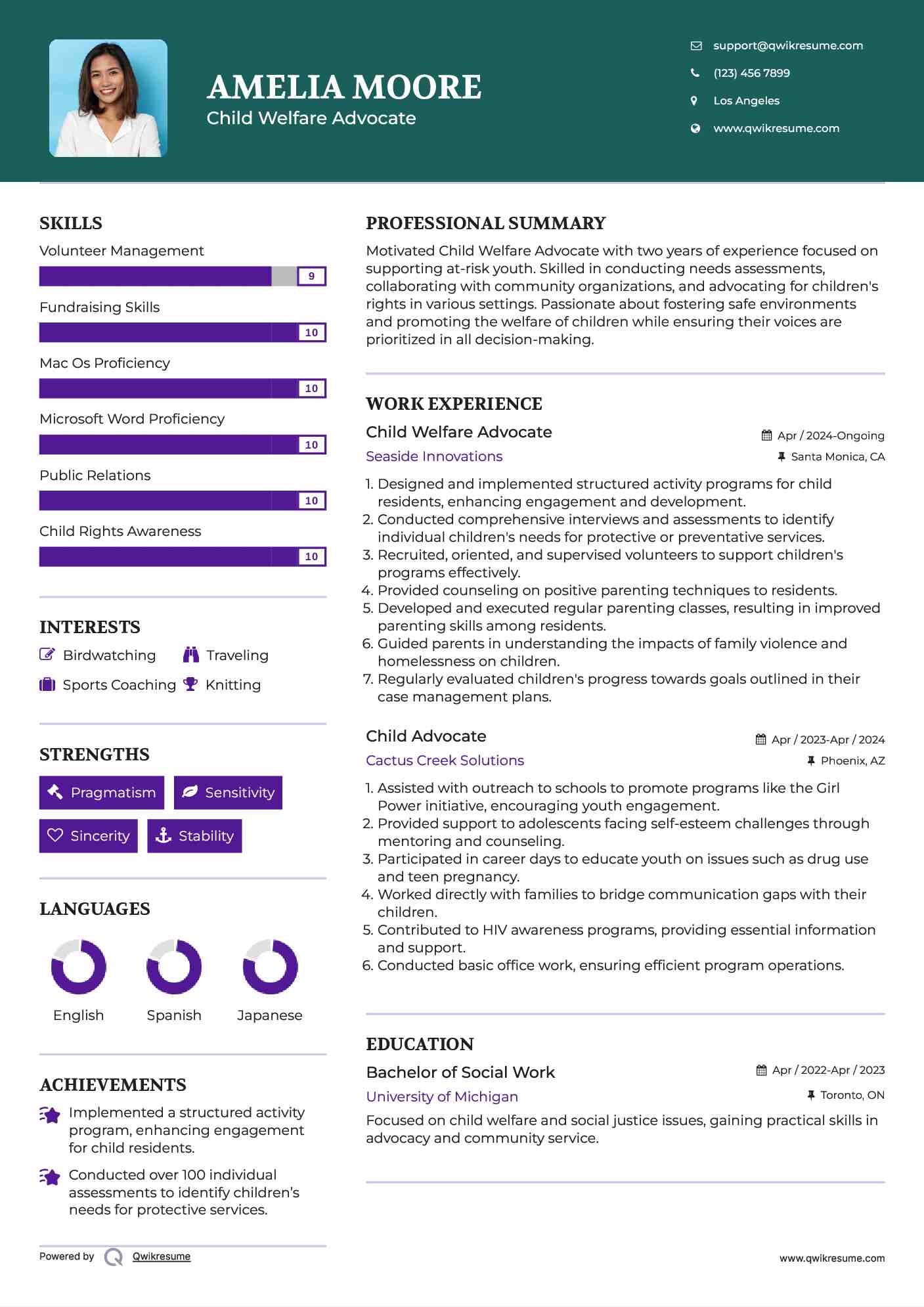 Child Welfare Advocate Resume Template