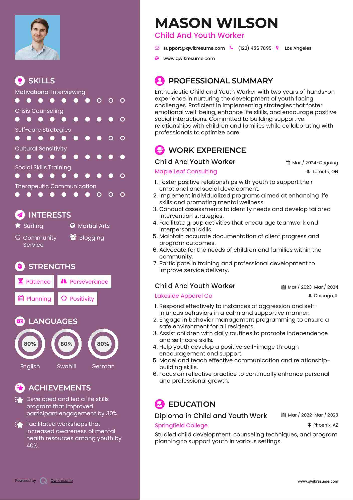 Child And Youth Worker Resume Sample