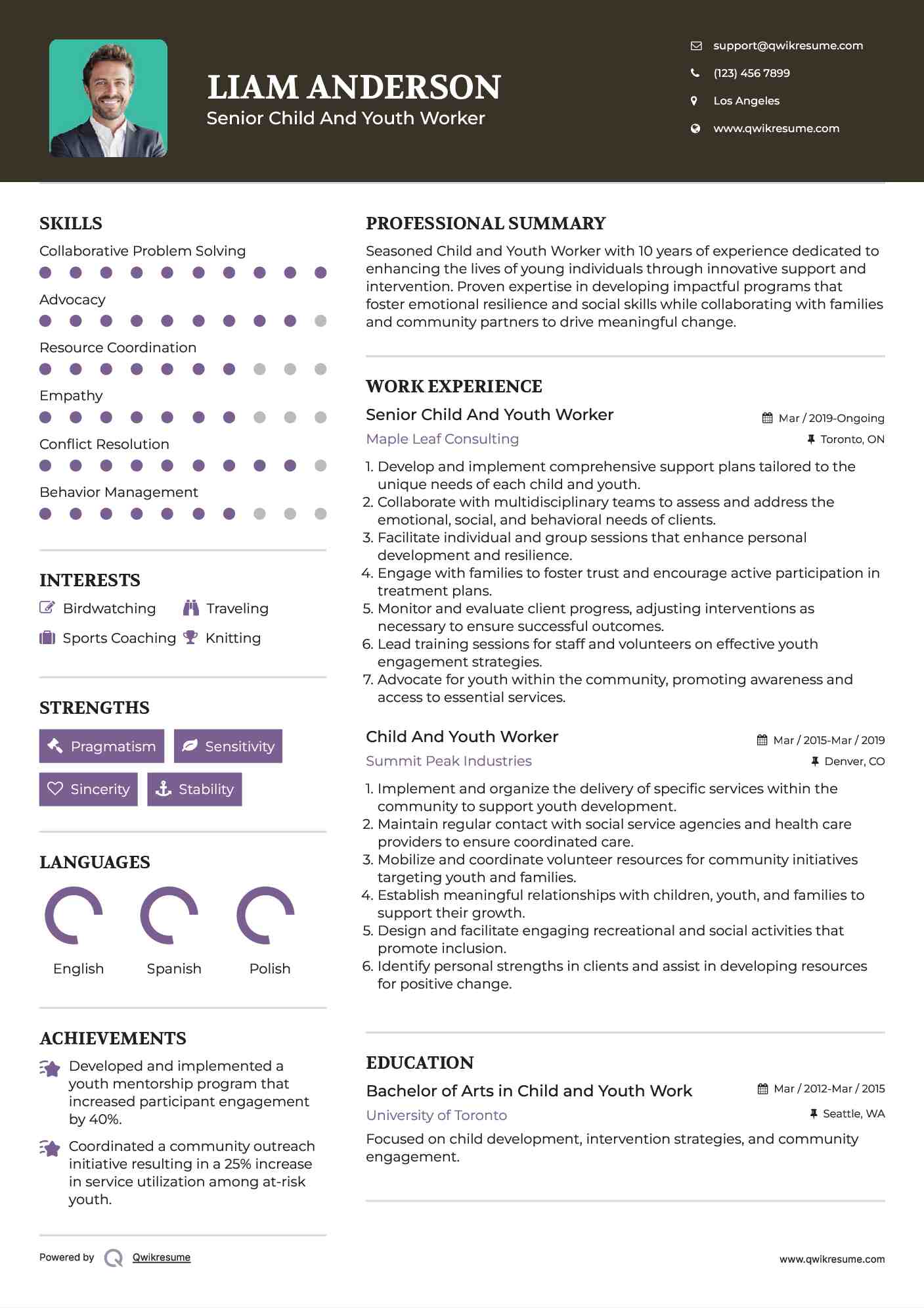 Senior Child And Youth Worker Resume Model
