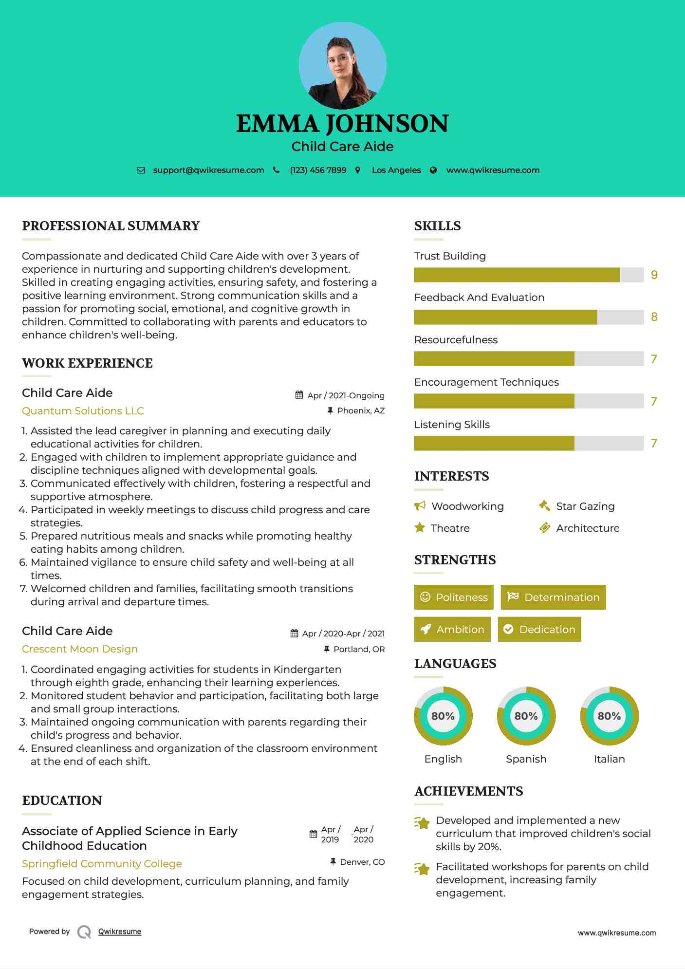 Child Care Aide Resume Format