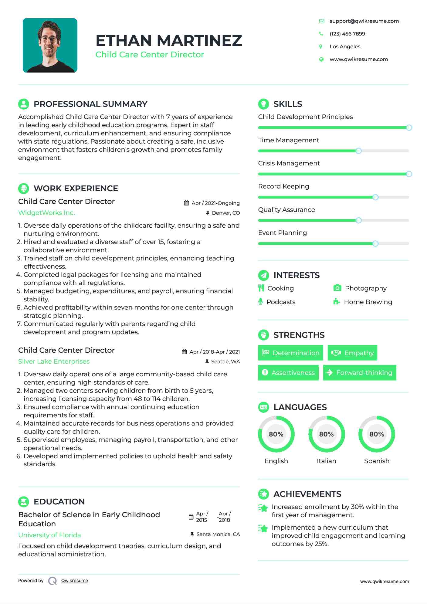 Child Care Center Director Resume Sample