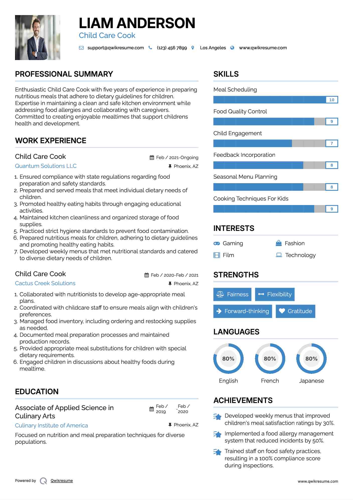 Child Care Cook Resume Template