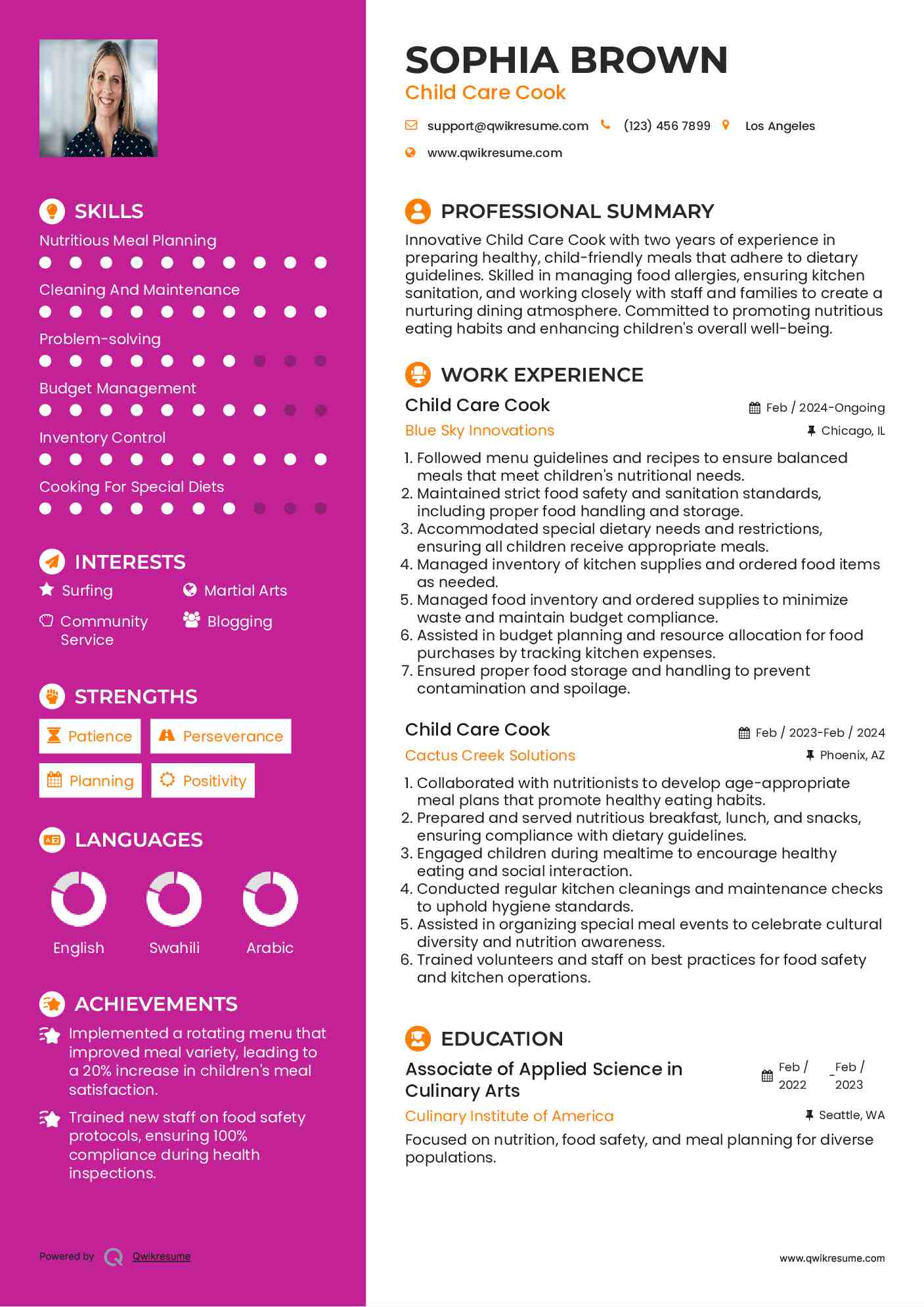 Child Care Cook Resume Model