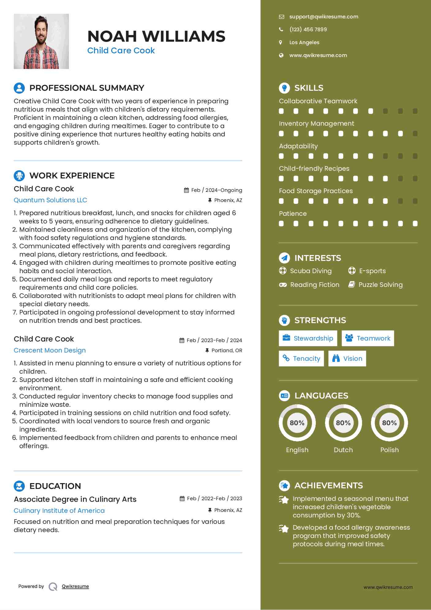 Child Care Cook Resume Format