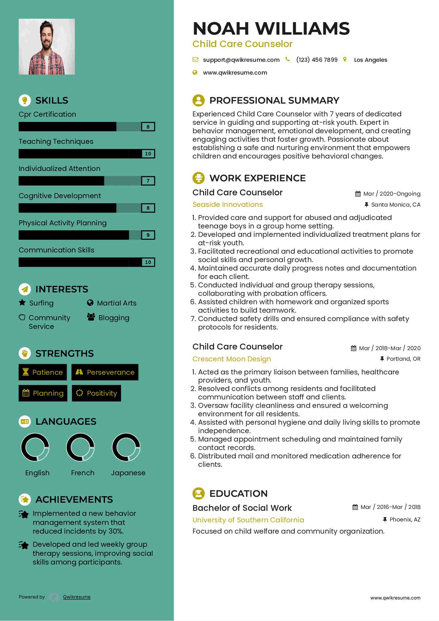 Child Care Counselor Resume Format