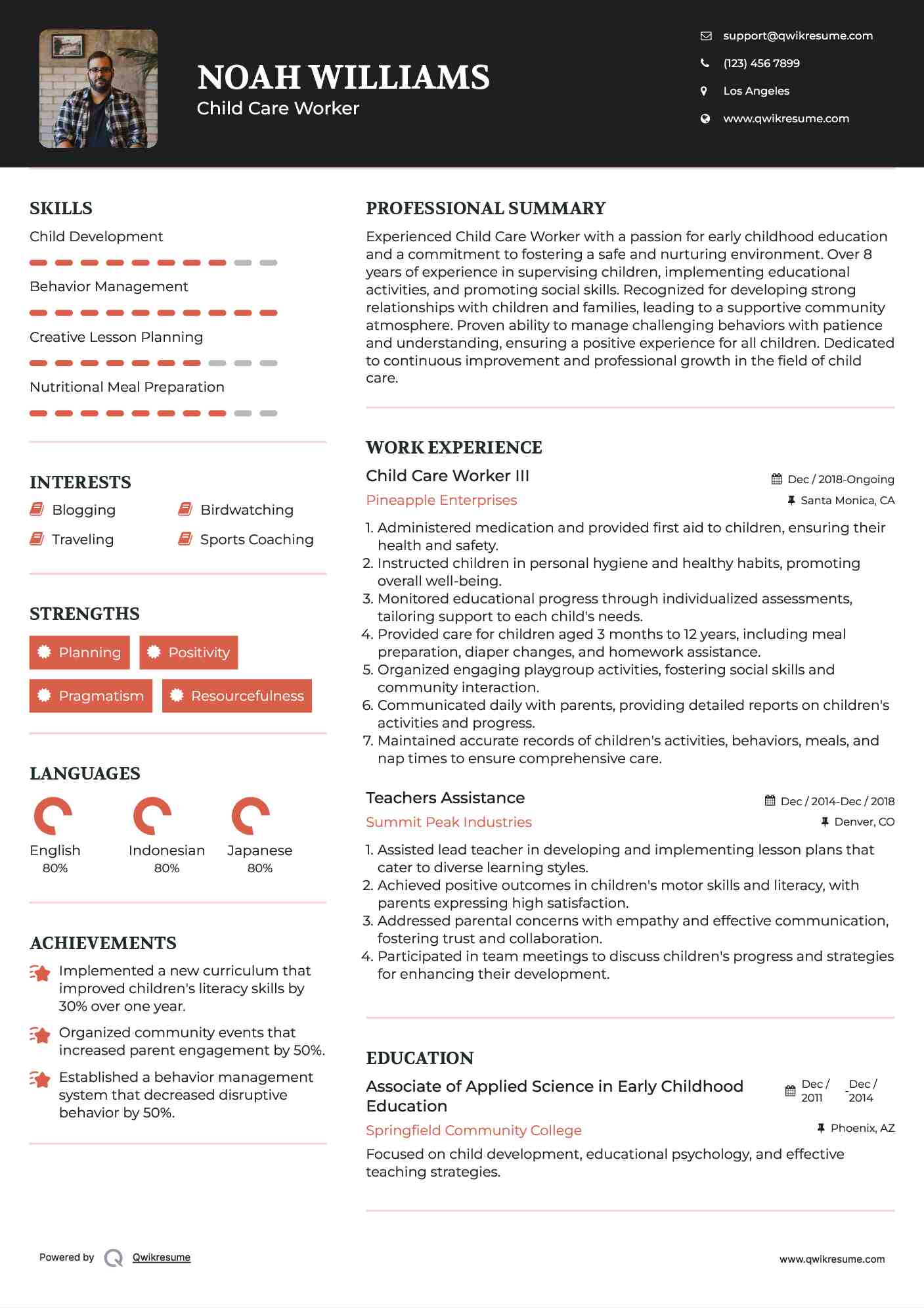 Child Care Worker III Resume Model