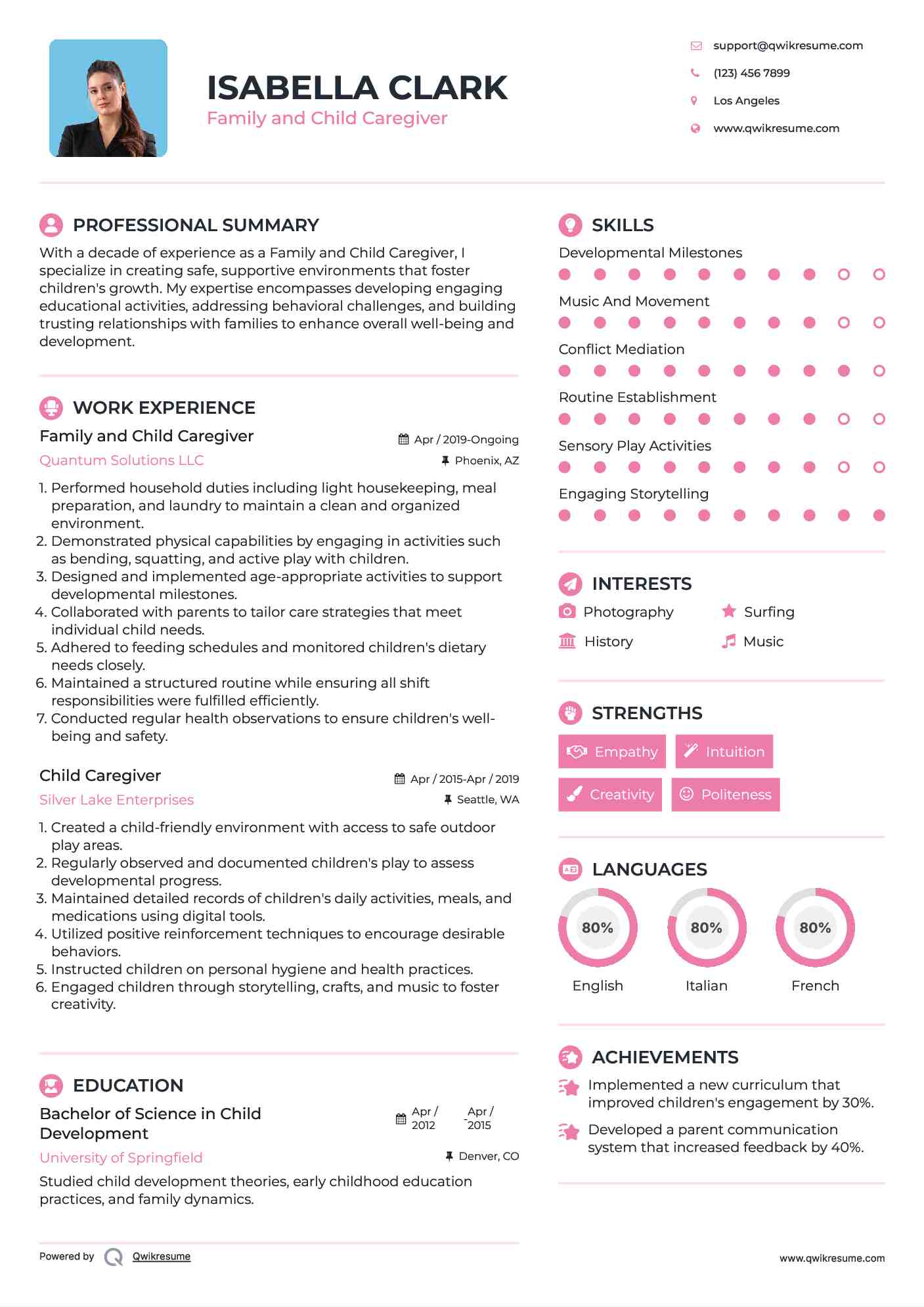 Family and Child Caregiver Resume Template