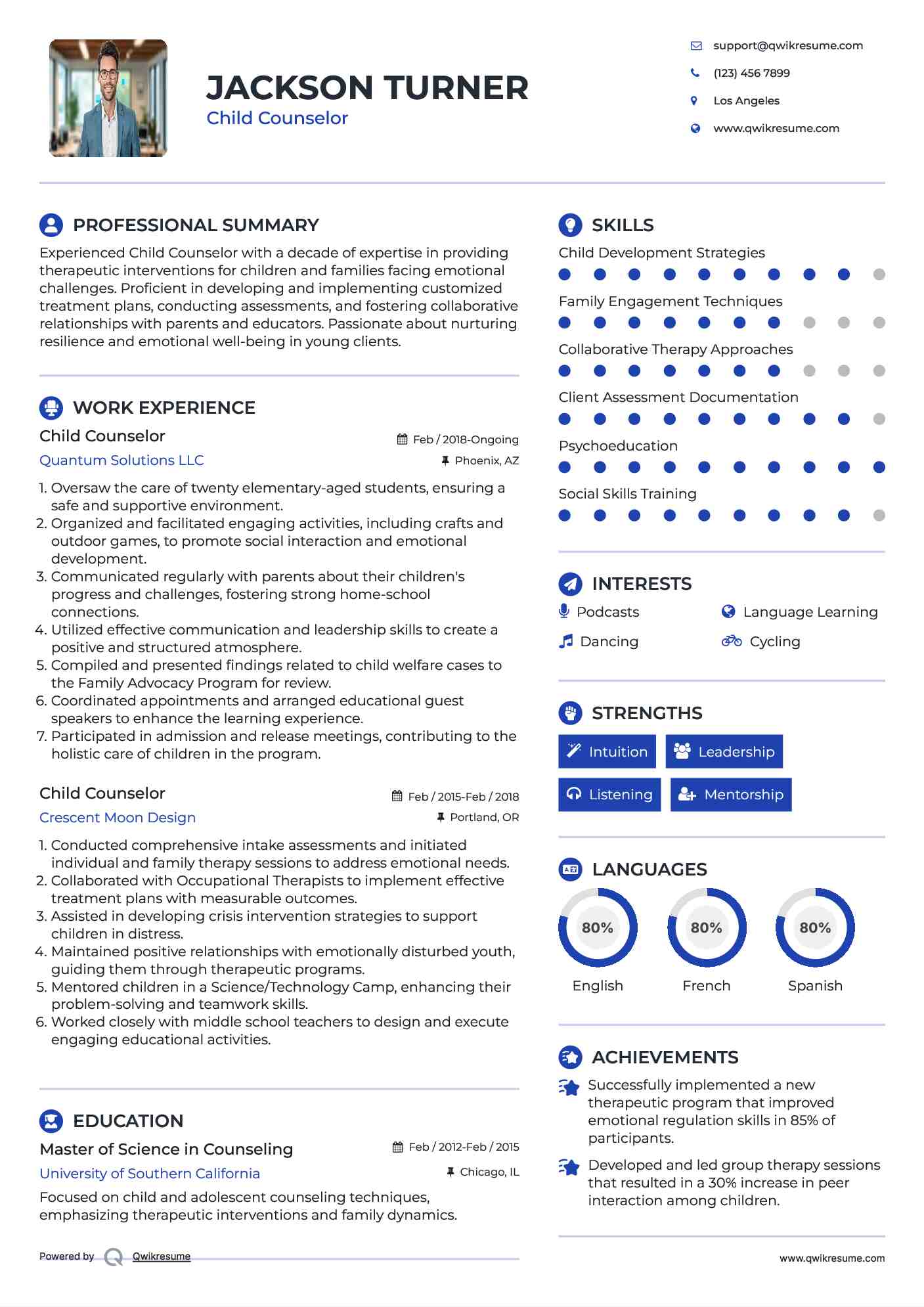 Child Counselor Resume Sample