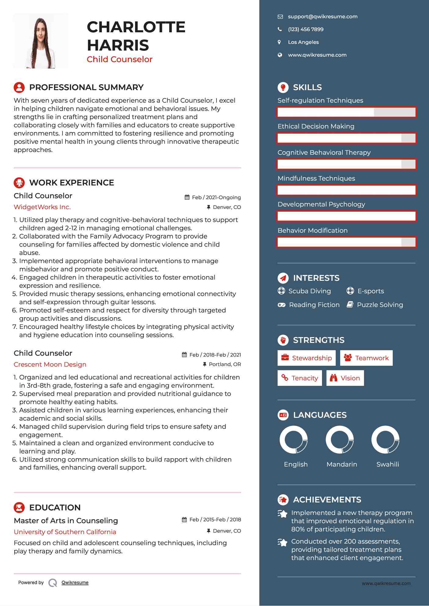 Child Counselor Resume Sample