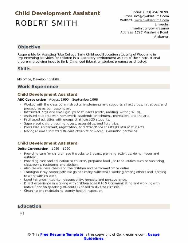 Child Development Assistant Resume Samples QwikResume