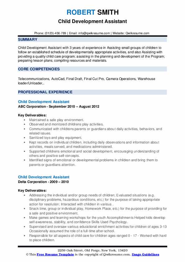 Child Development Assistant Resume Samples QwikResume