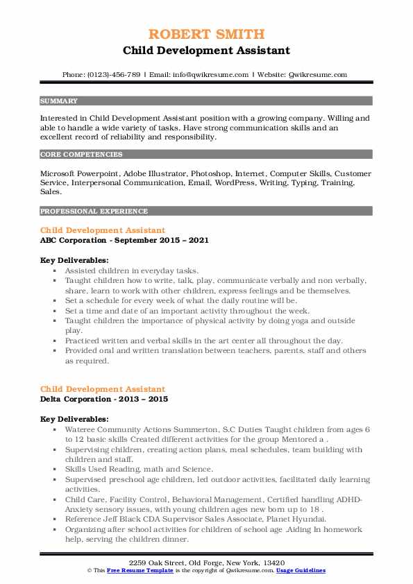 Child Development Assistant Resume Samples QwikResume