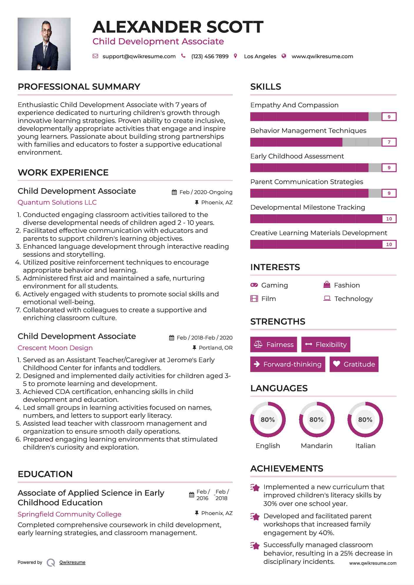 Child Development Associate Resume Format
