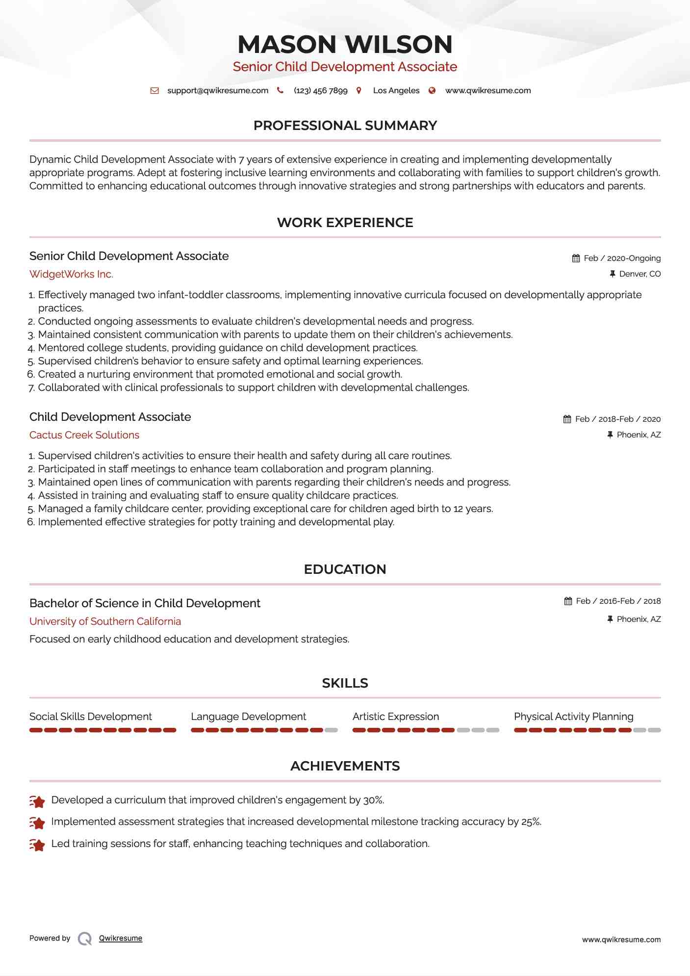 Senior Child Development Associate  Resume Format