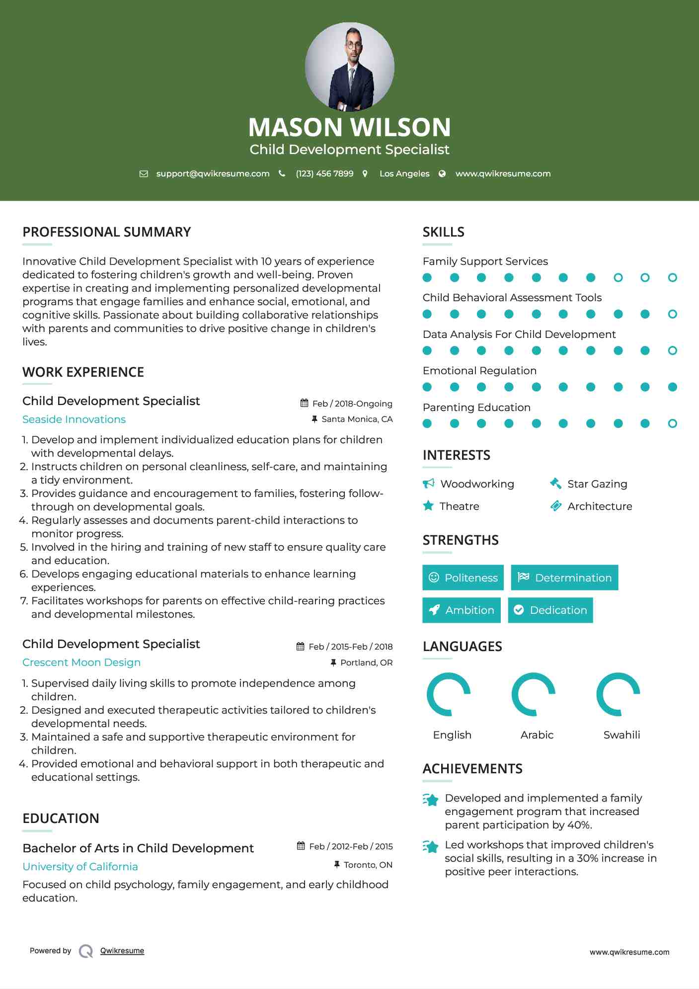 Child Development Specialist Resume Format