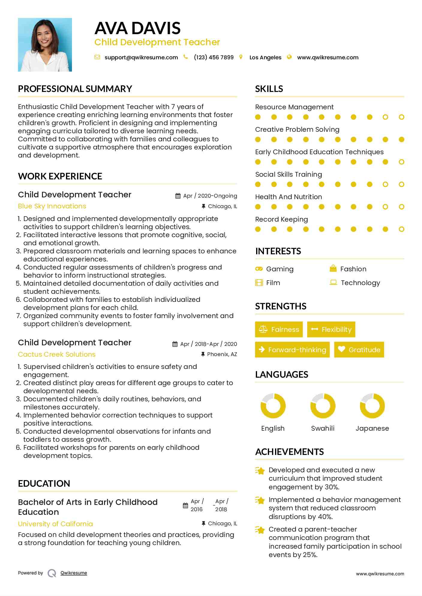 Child Development Teacher Resume Model