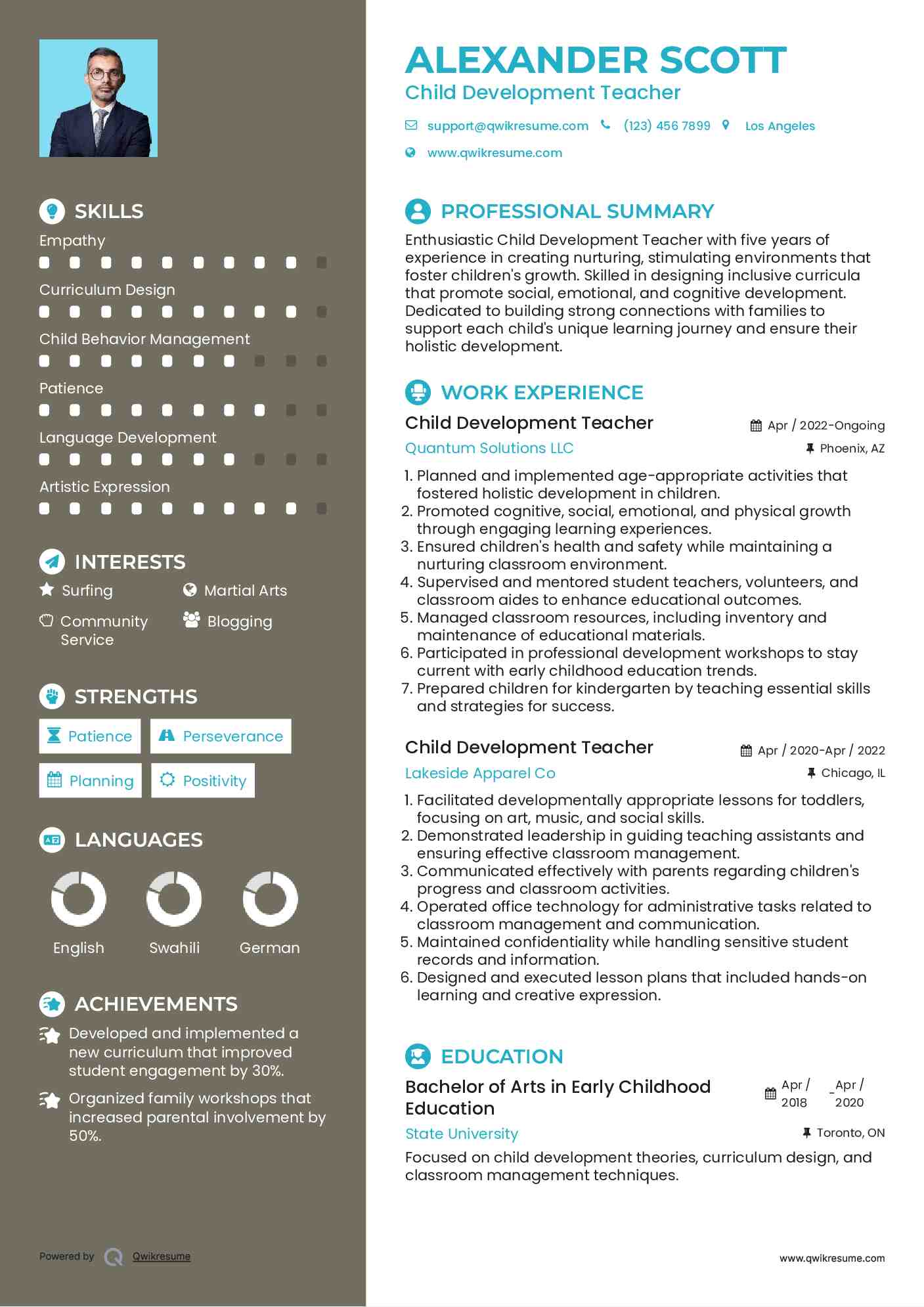 Child Development Teacher Resume Template