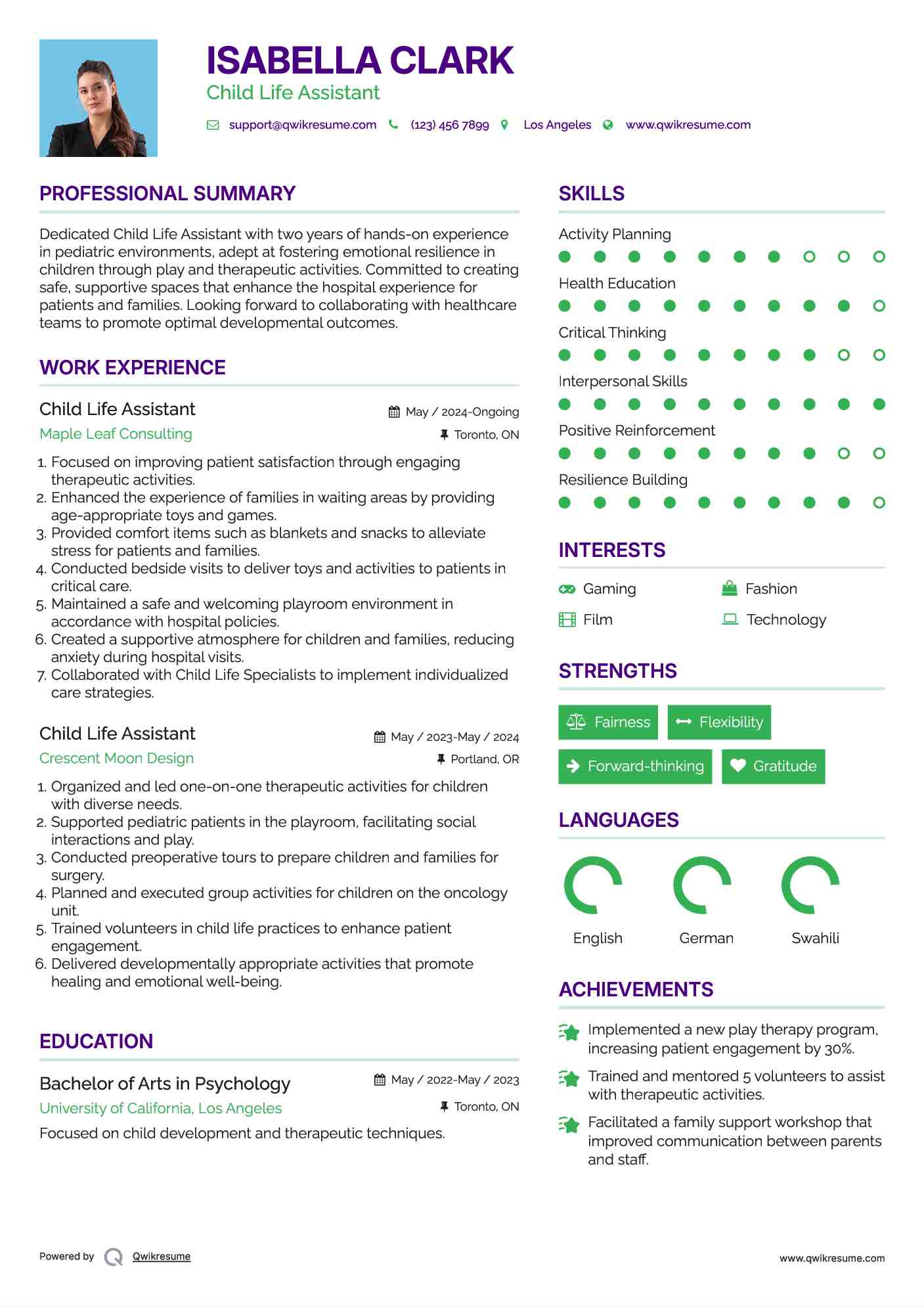 Child Life Assistant Resume Format