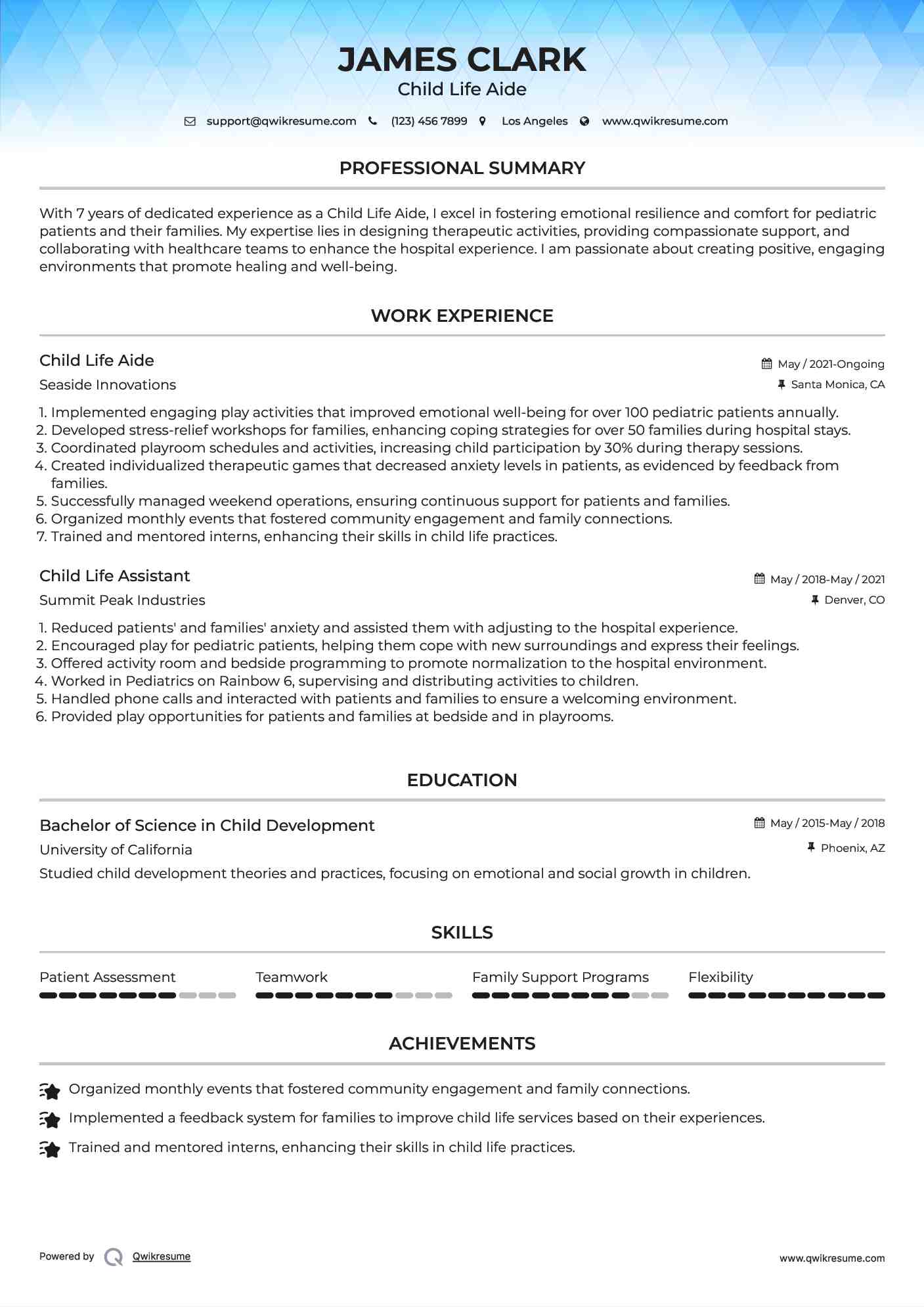 Child Life Aide Resume Model