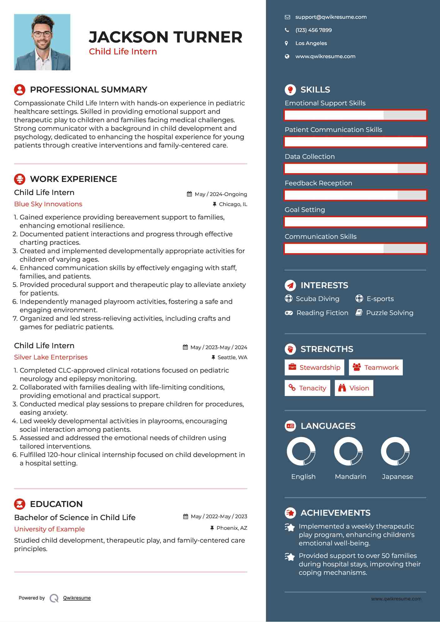 Child Life Intern Resume Example