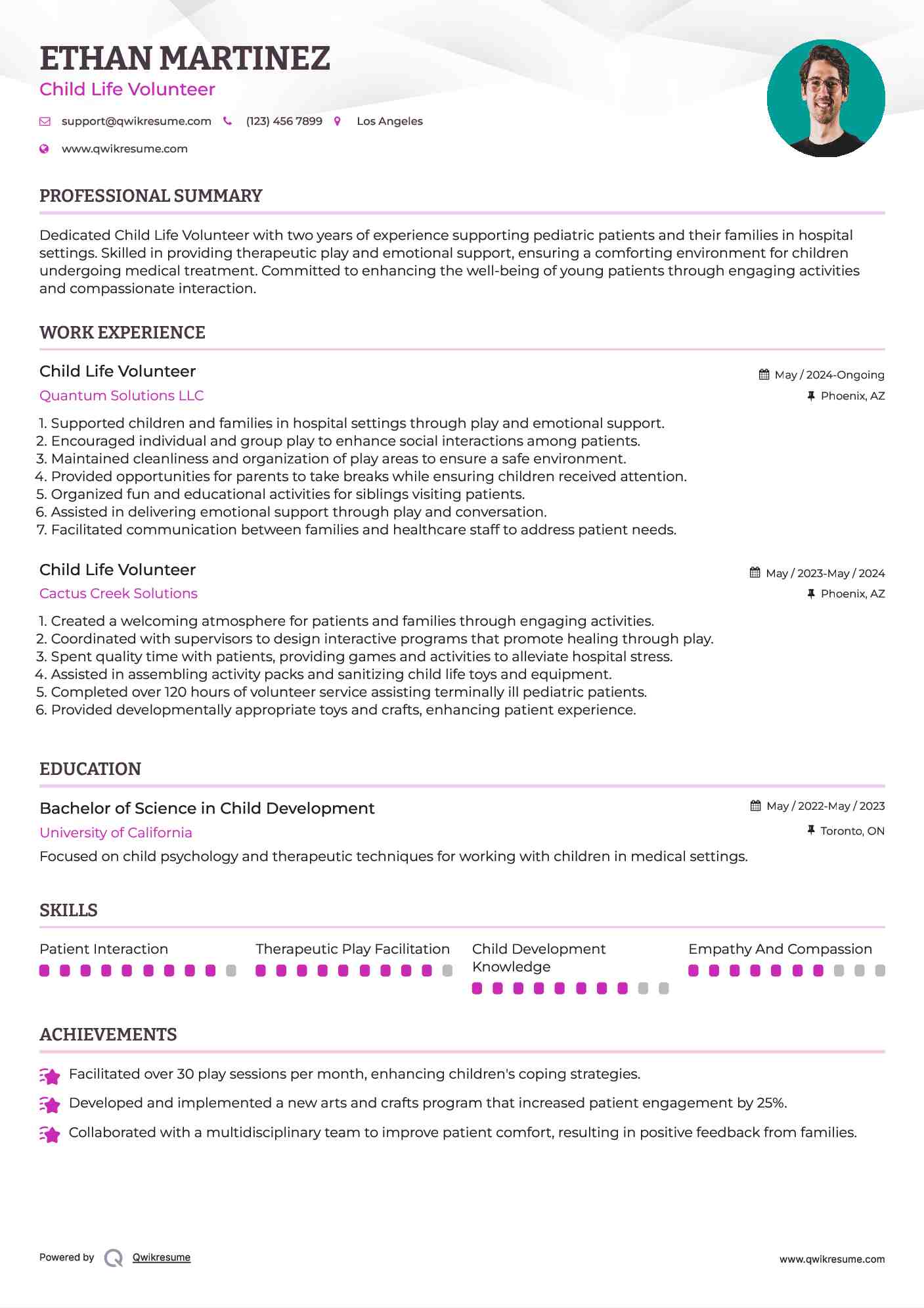 Child Life Volunteer Resume Format