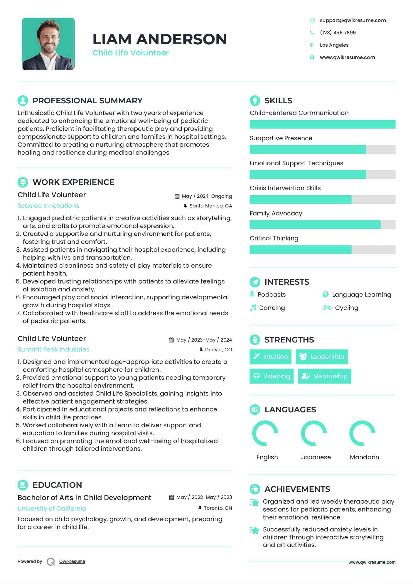 Child Life Volunteer Resume Sample