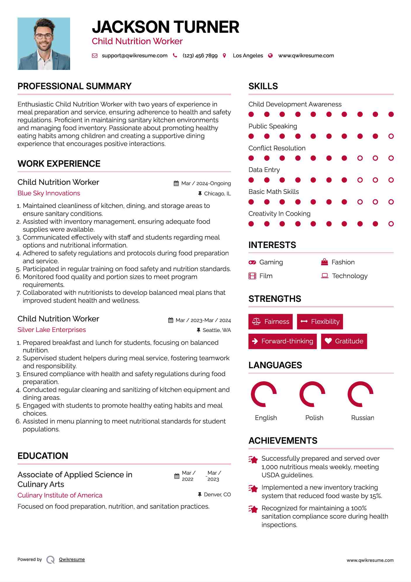 Child Nutrition Worker Resume Format