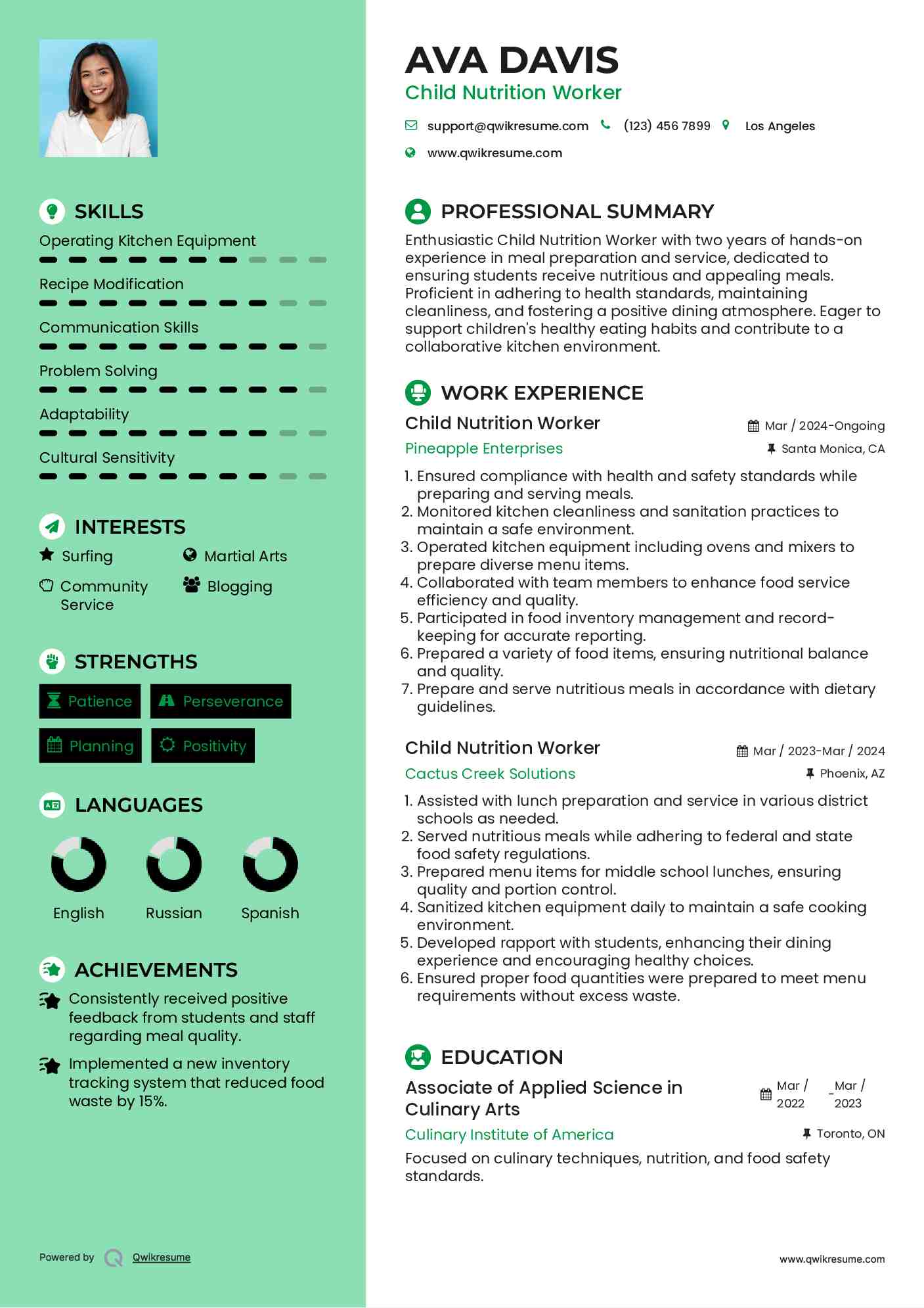Child Nutrition Worker Resume Template