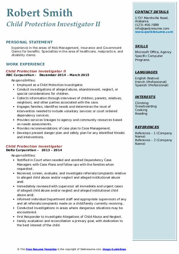 Child Protection Investigator Resume Samples QwikResume