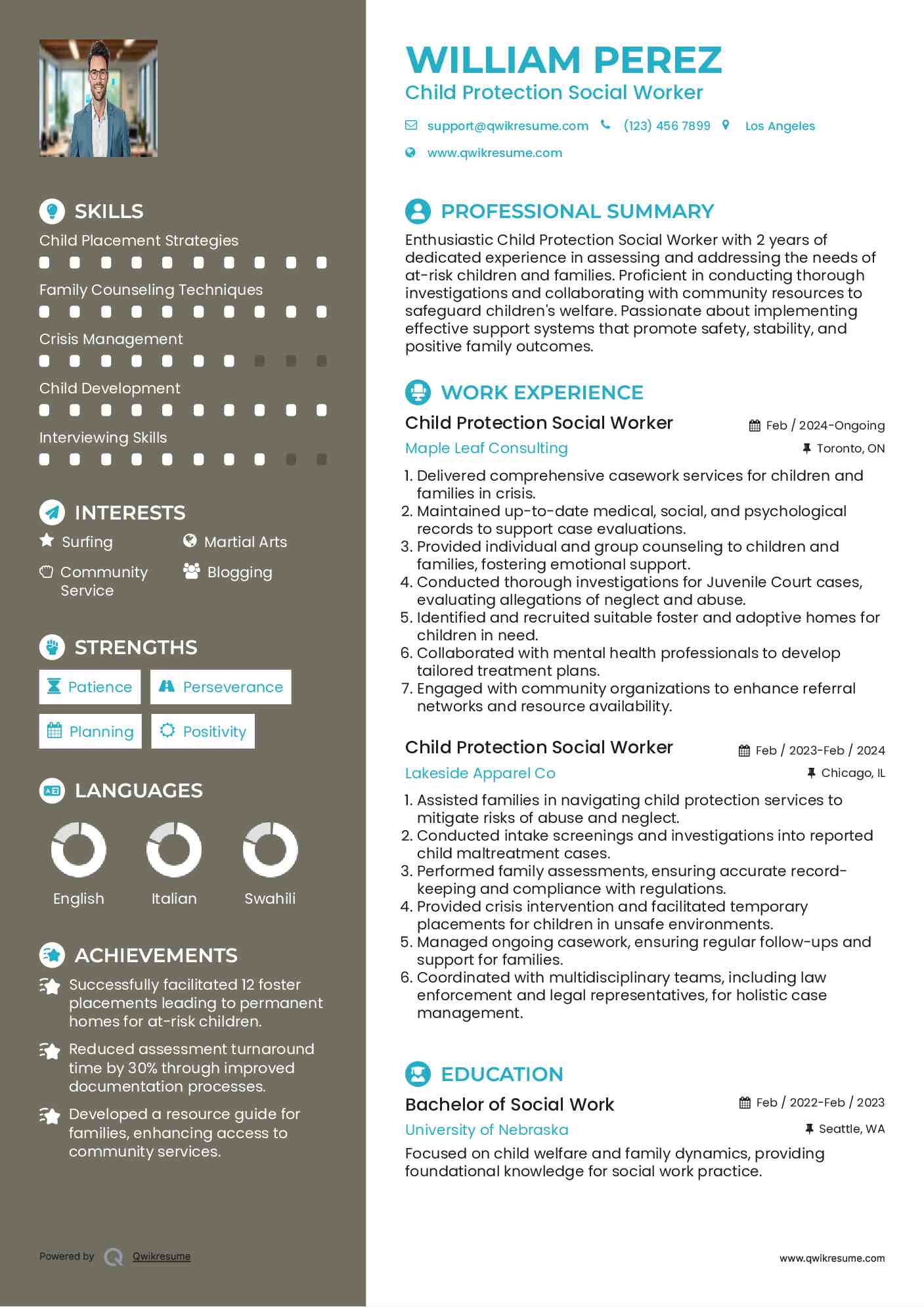 Child Protection Social Worker Resume Example