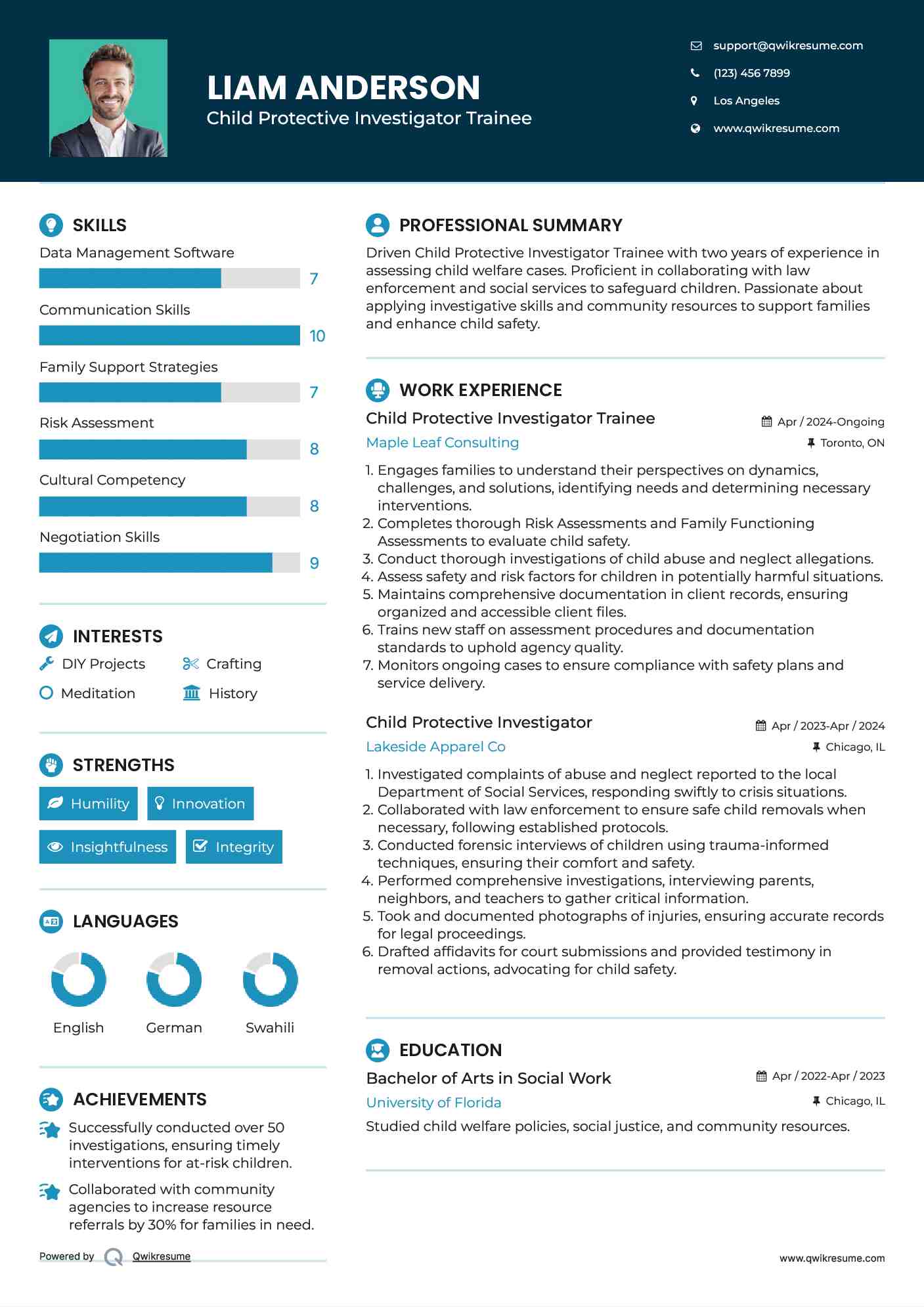 Child Protective Investigator Trainee Resume Model