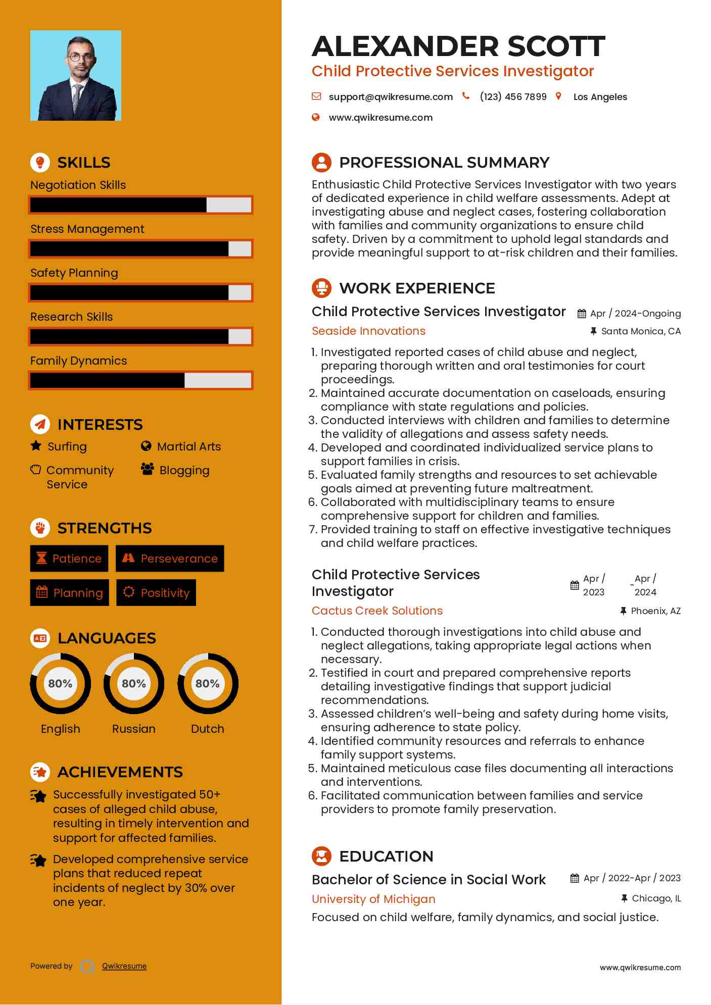 Child Protective Services Investigator Resume Model