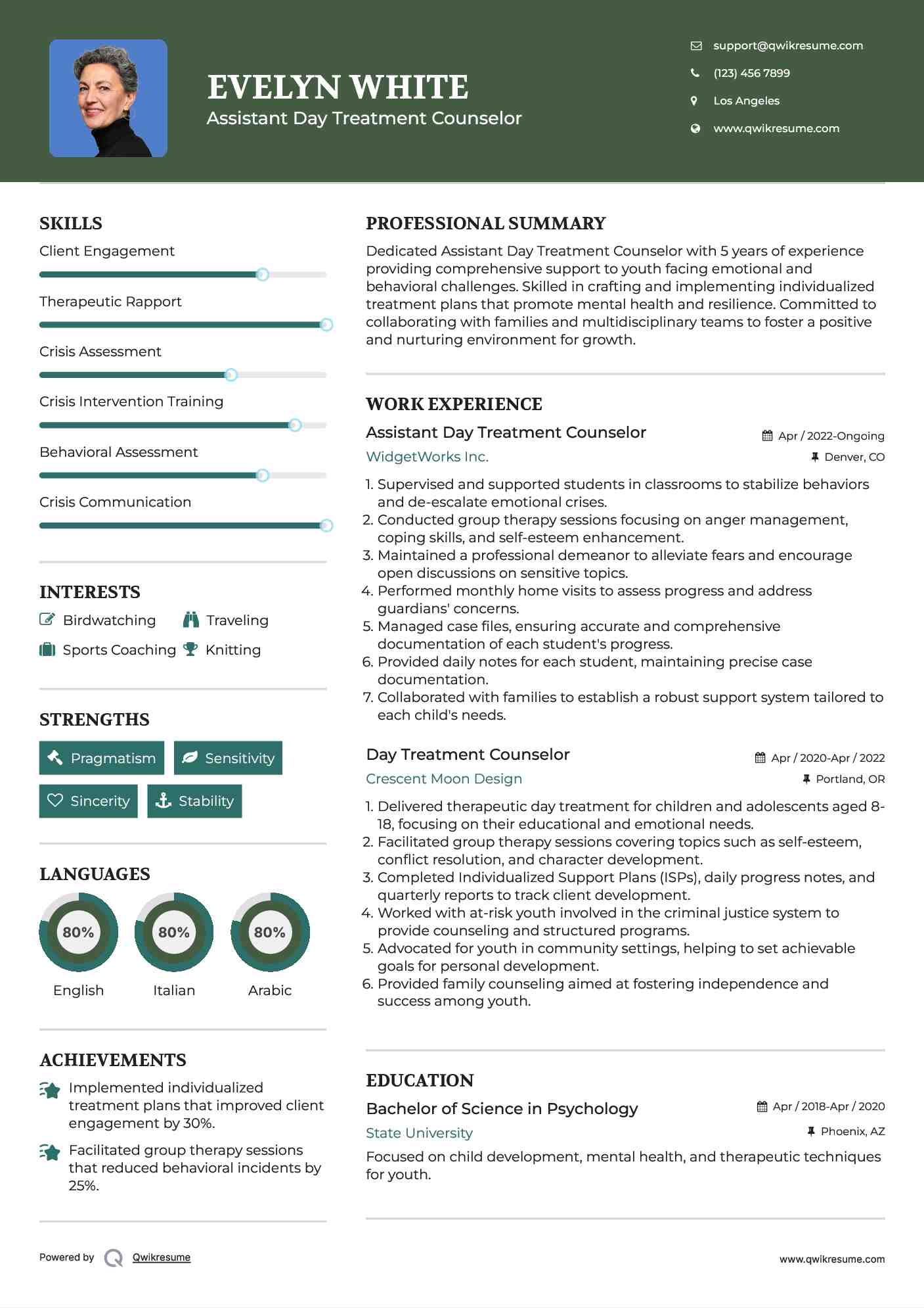 Assistant Day Treatment Counselor
 Resume Sample